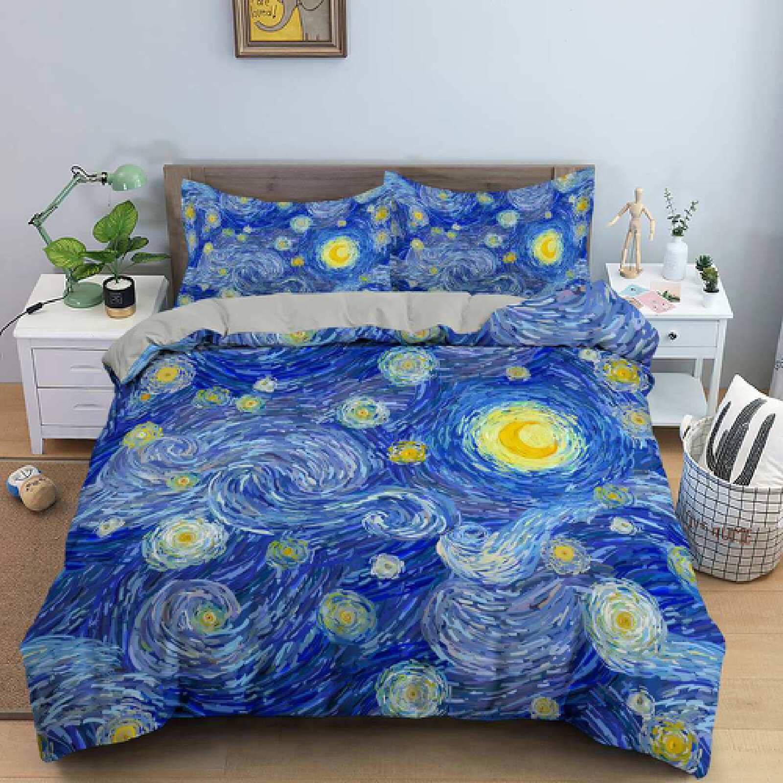 Nordic Style Van Gogh Starry Sky Print Comforter Set - Twin, Full, Queen, King Size Bed in a Bag with Pillowcases | 3-Piece Luxury Bedding for Cozy Home Decor & Gift Ideas