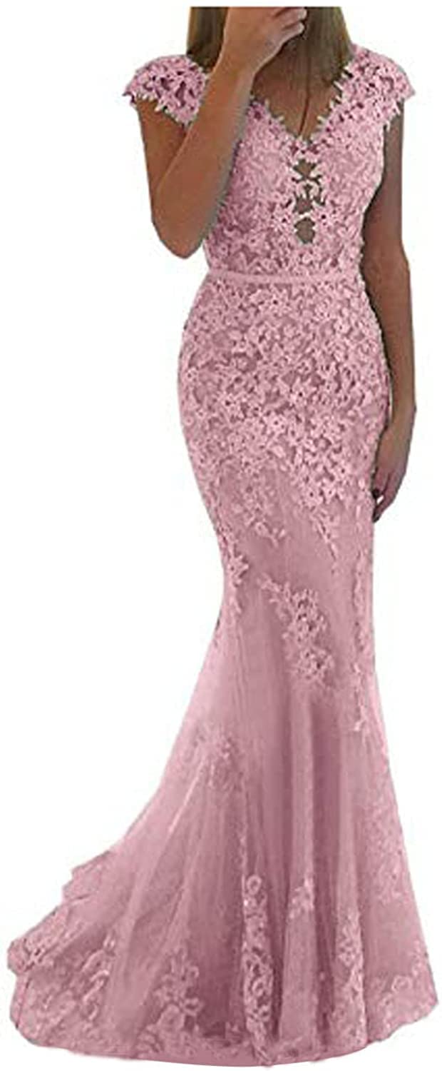 Elegant Women's Lace Mermaid V-Neck Evening Dress - Formal Party Gown for Prom, Wedding, Cocktail & Black Tie Events
