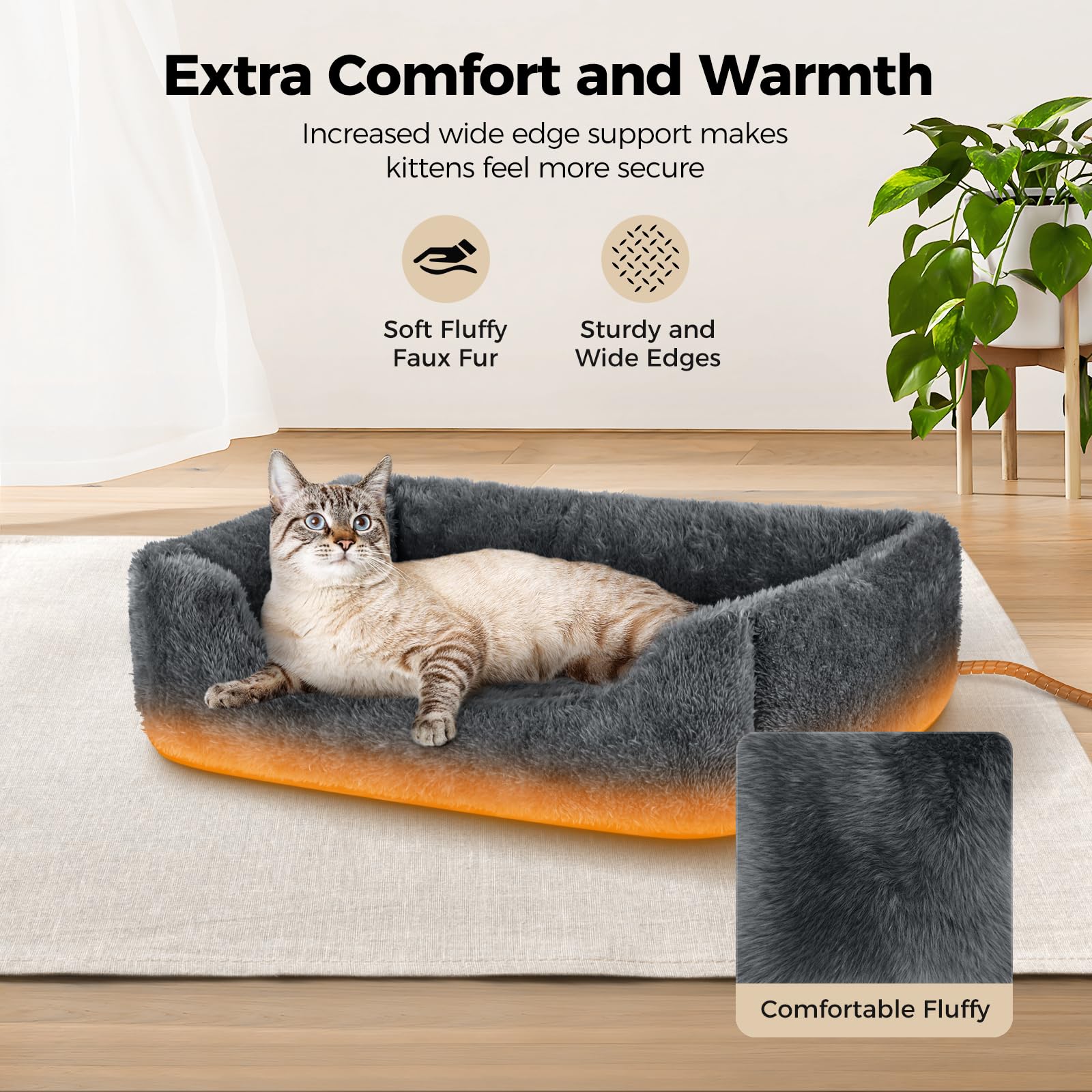 Warm Wooden Cat Window Perch with Removable Heating Pad - Adjustable 24H Timer Cat Hammock & Wide Cushion - Easy Clean Cat Bed for Windowsill, Bedside, Desk (Perfect for Winter Napping & Sunny Lounging)