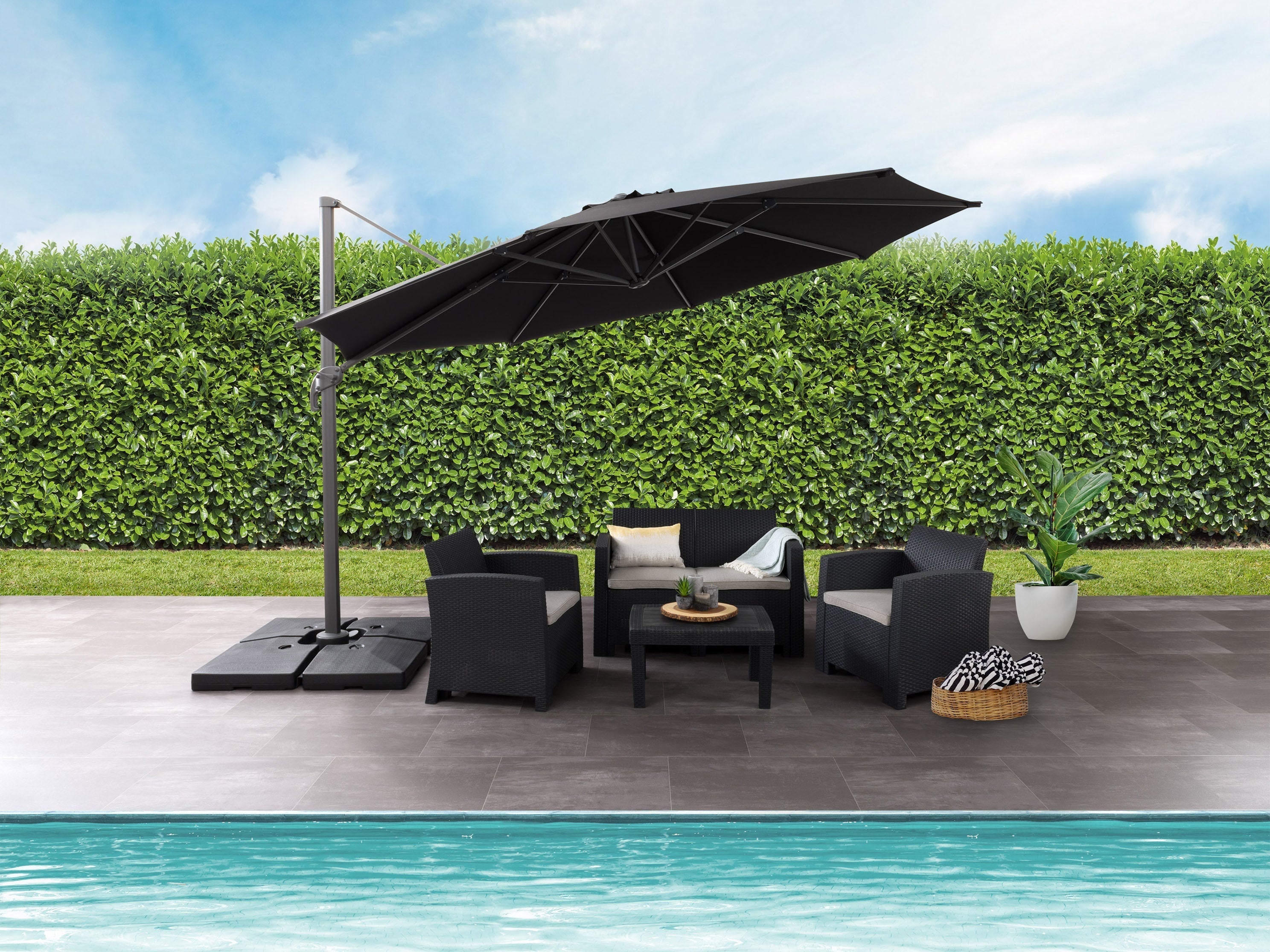 11.5ft Deluxe Offset Patio Umbrella in Black - Perfect for Poolside, Backyard, and Outdoor Dining Areas