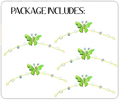 Elegant Light Green Artificial Butterfly Hair Pin with Pearls & Beads - Bridal Hair Accessories for Weddings, Prom & Special Occasions (Pack of 5) | Side Juda Pin & Judabun Style - 2261