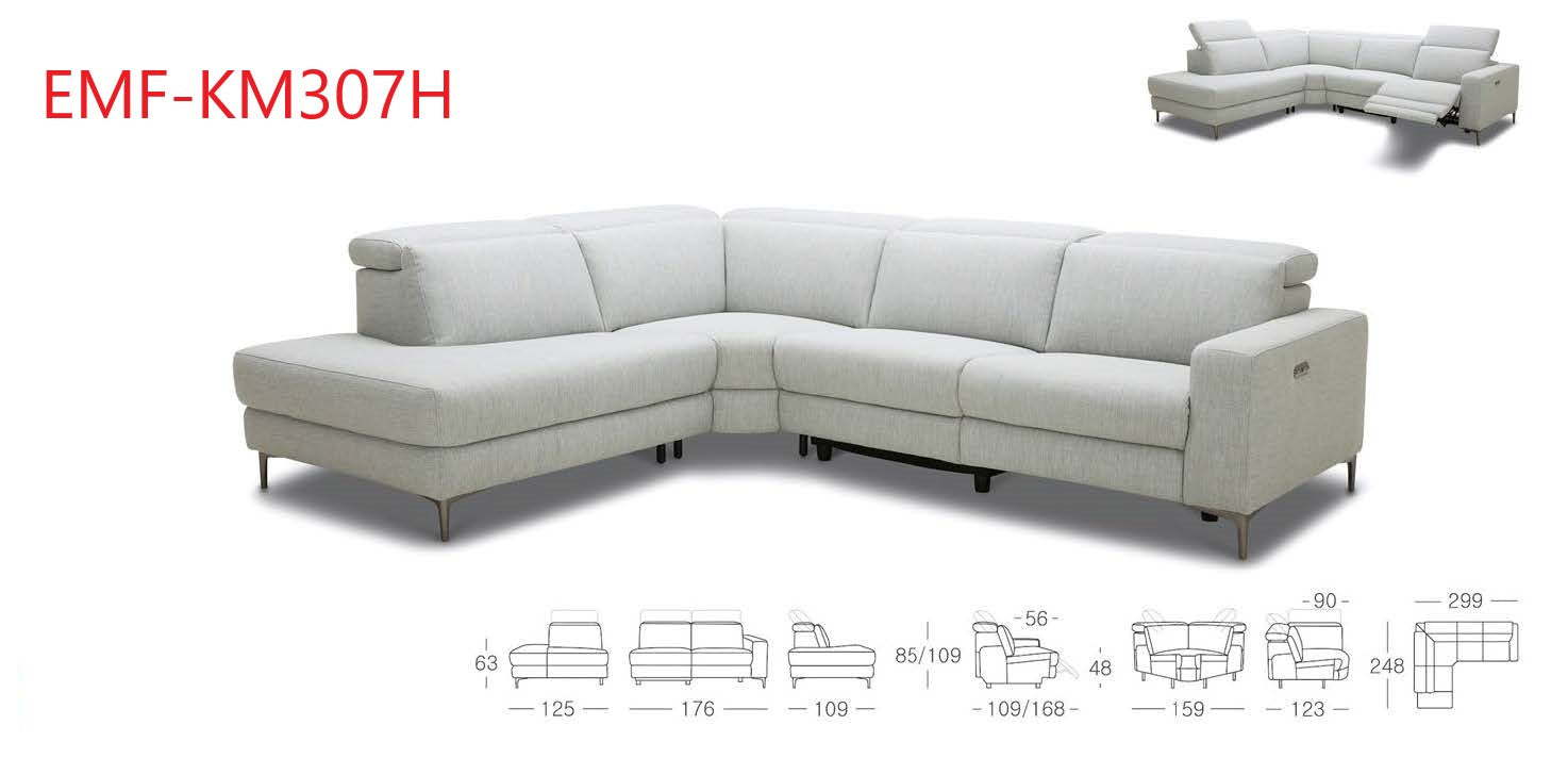 EMF KM.307H 5-Piece Leather Sectional Sofa with 1 Power Recliner - Perfect for Living Room, Home Theater & Family Gatherings