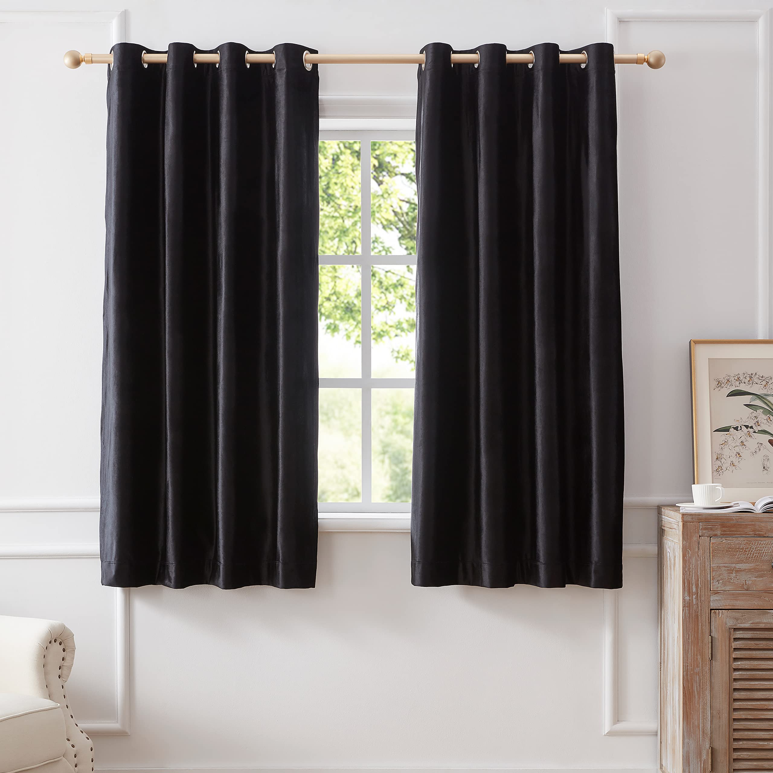 Premium Blackout Curtains 63 Inch Length - Thermal Insulated Velvet Drapes for Living Room & Bedroom, Set of 2 Panels with Grommet Top | Noise Reducing, Room Darkening Window Treatments for Home Decor & Light Control
