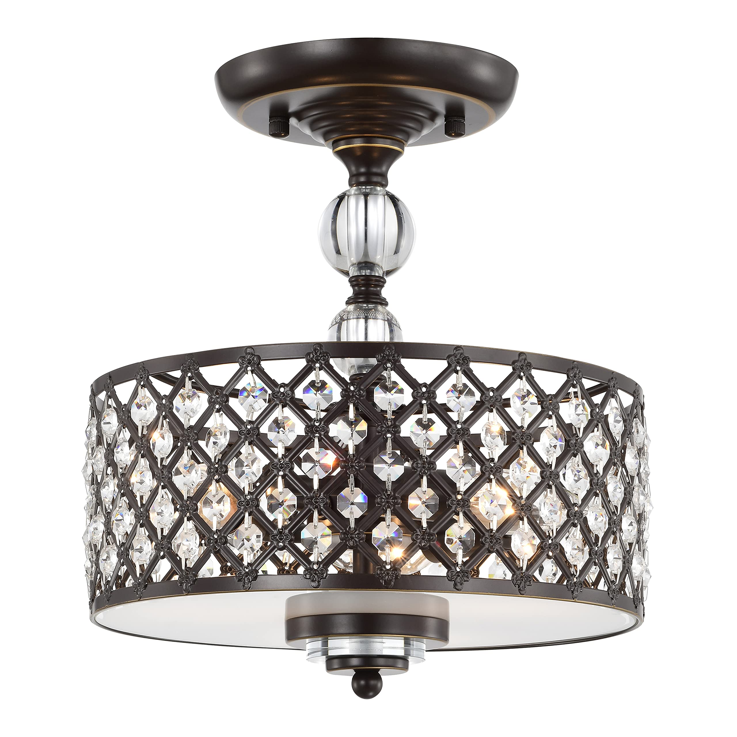LaLuLa 3-Light Antique Bronze Crystal Flush Mount Chandelier - Semi-Flush Ceiling Light Fixture for Dining Room, Bedroom & Hallway Lighting