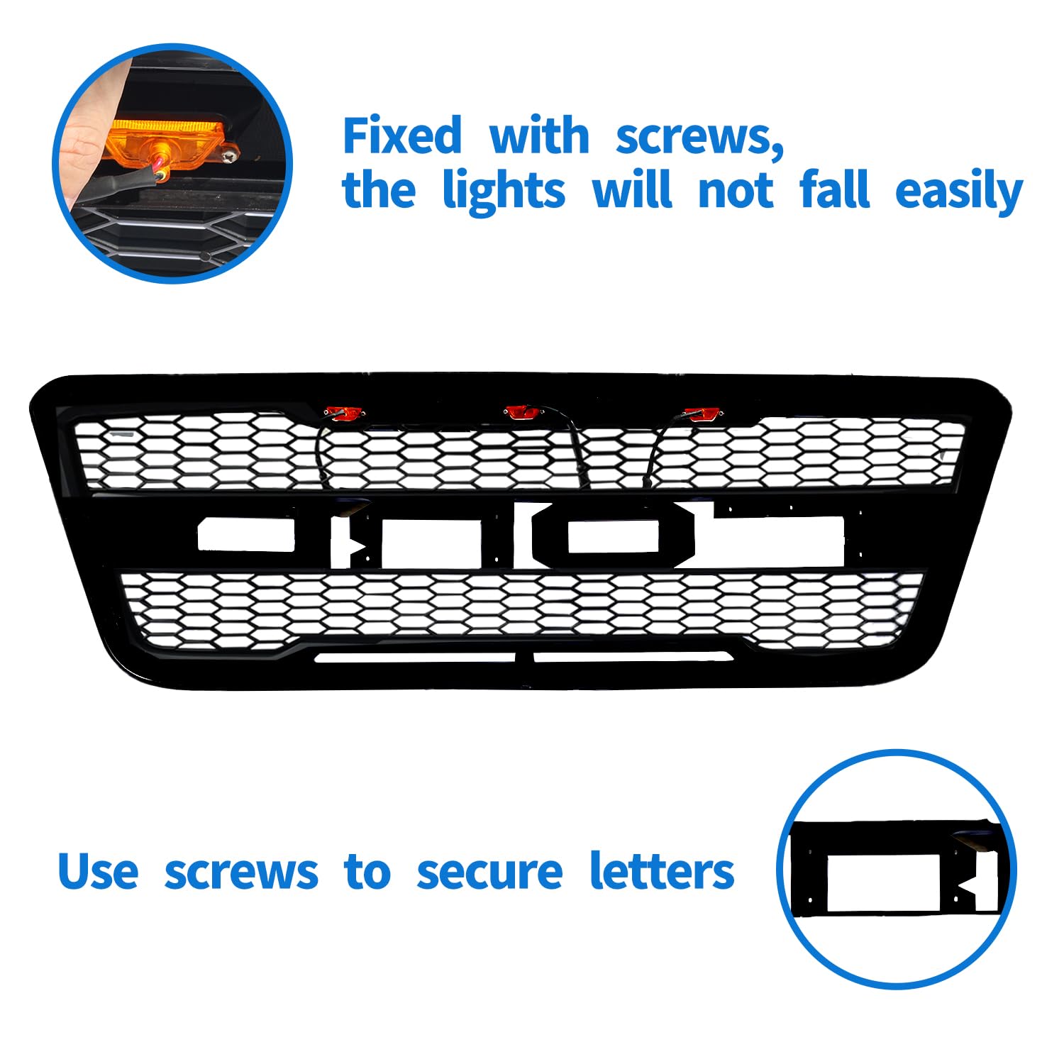 Ford F150 Front Grille Replacement 2004-2008 | Raptor Style Mesh Grill with 3 Amber LED Lights | Matte Black | Perfect for Off-Roading & Truck Customization