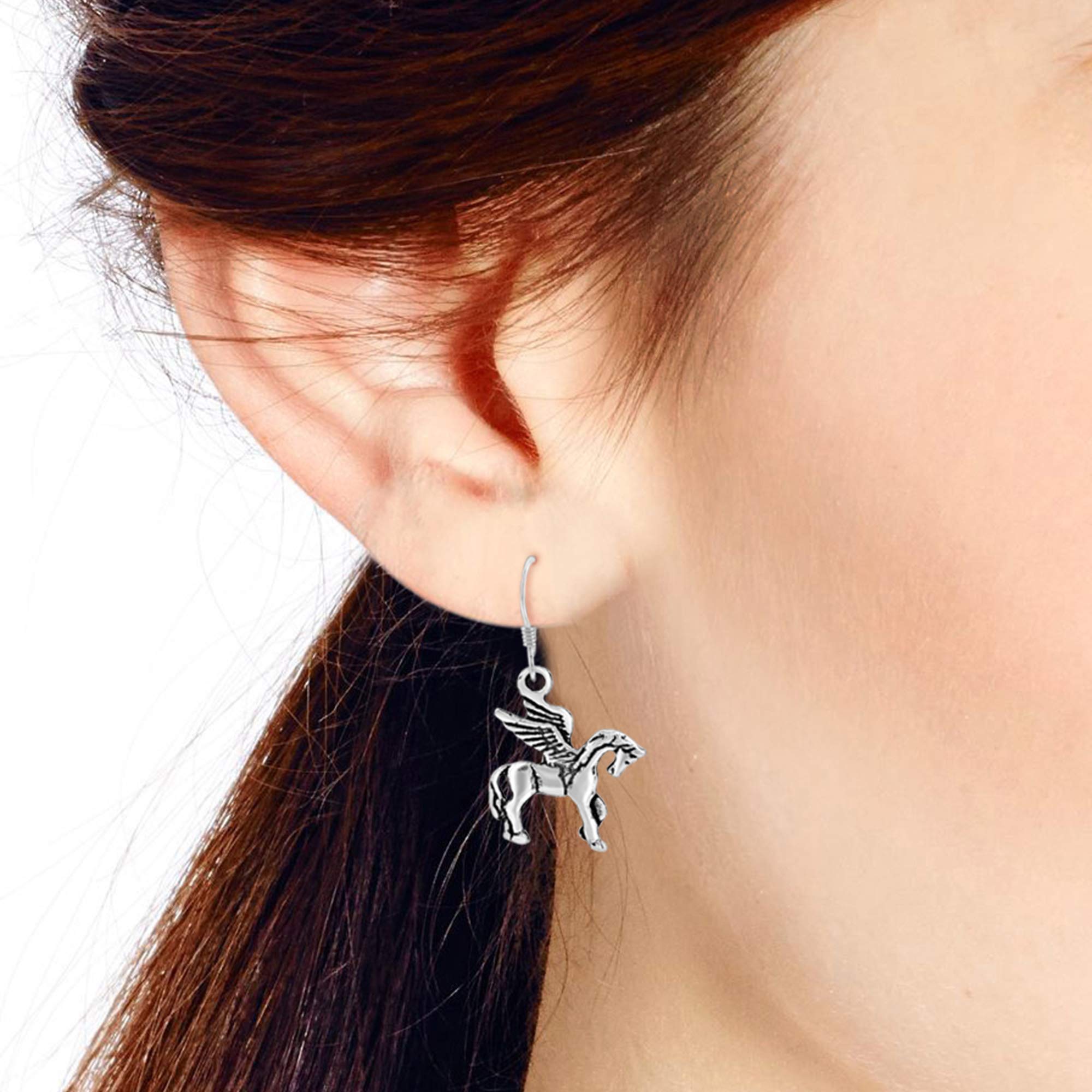 AeraVida Mythical Winged Horse Pegasus .925 Sterling Silver Dangle Earrings for Women | Elegant Winged Horse Jewelry Gift | Perfect for Parties, Weddings & Everyday Wear