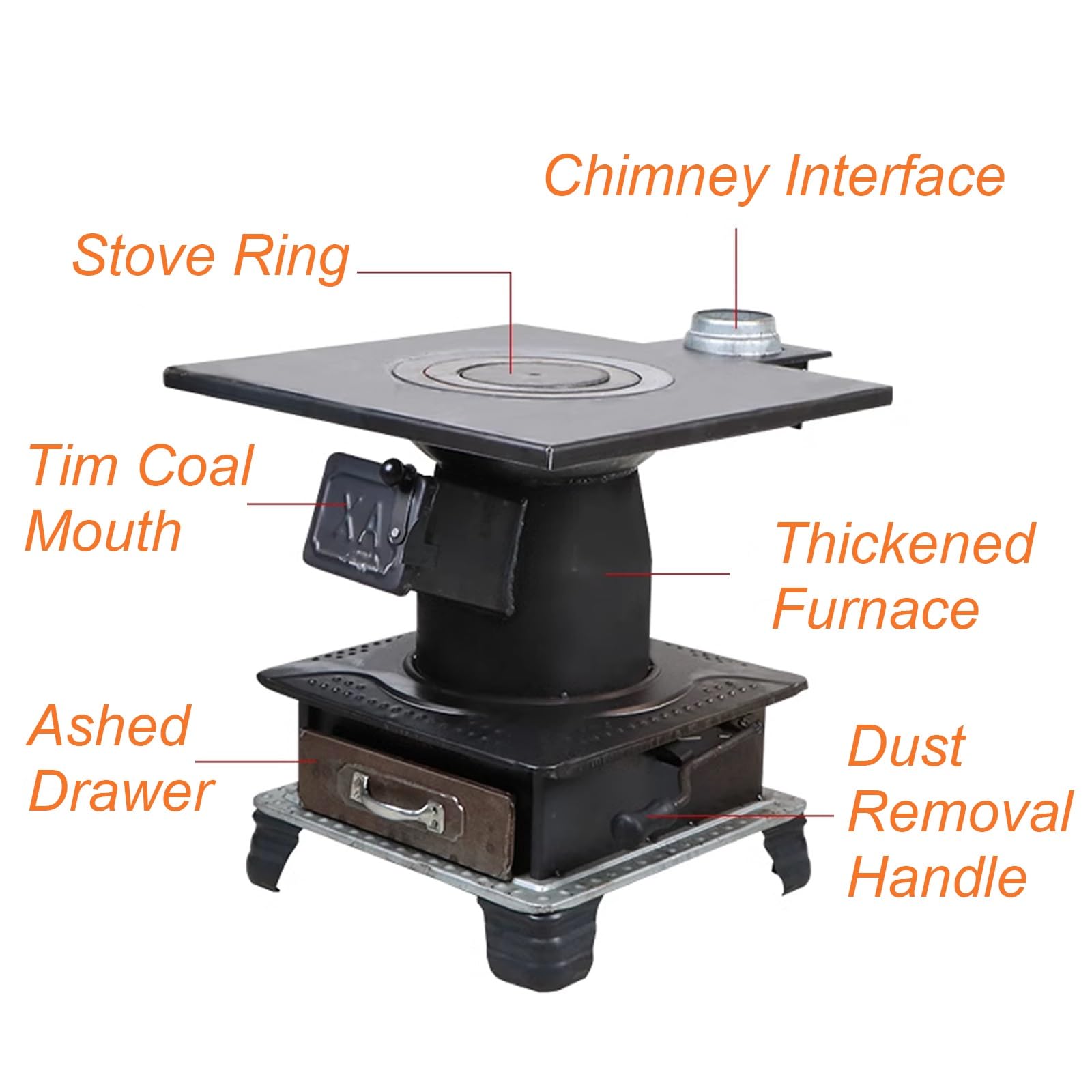 Cast Iron Wood Burning Stove for Camping & Home Heating - Hand Welded Wood Stove with Stabilized Legs & Large Gray Box | Perfect for Outdoor Adventures, Emergency Heating & Backyard Cooking