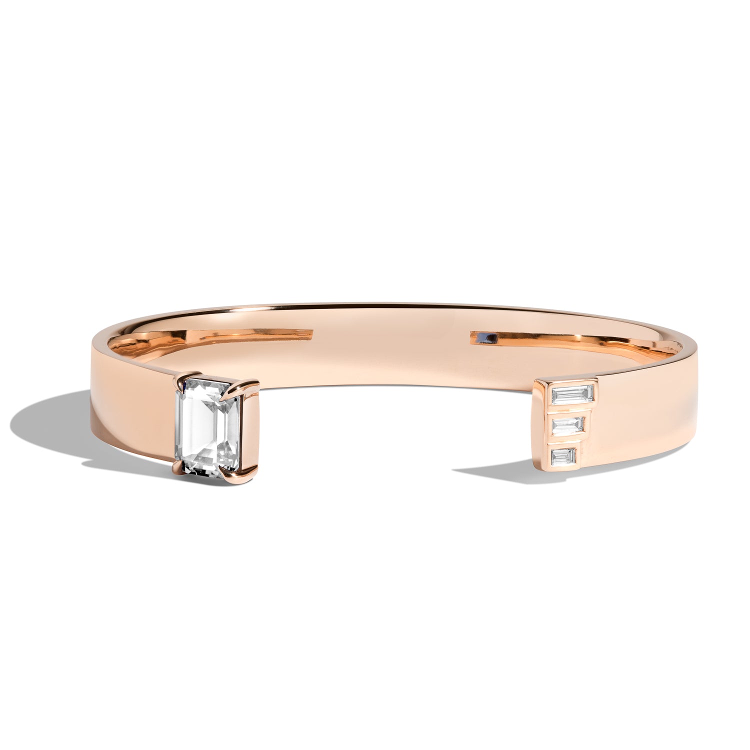 Emerald Cut Diamond Cuff Bracelet with Baguette Accents - Elegant Jewelry for Weddings, Parties & Special Occasions