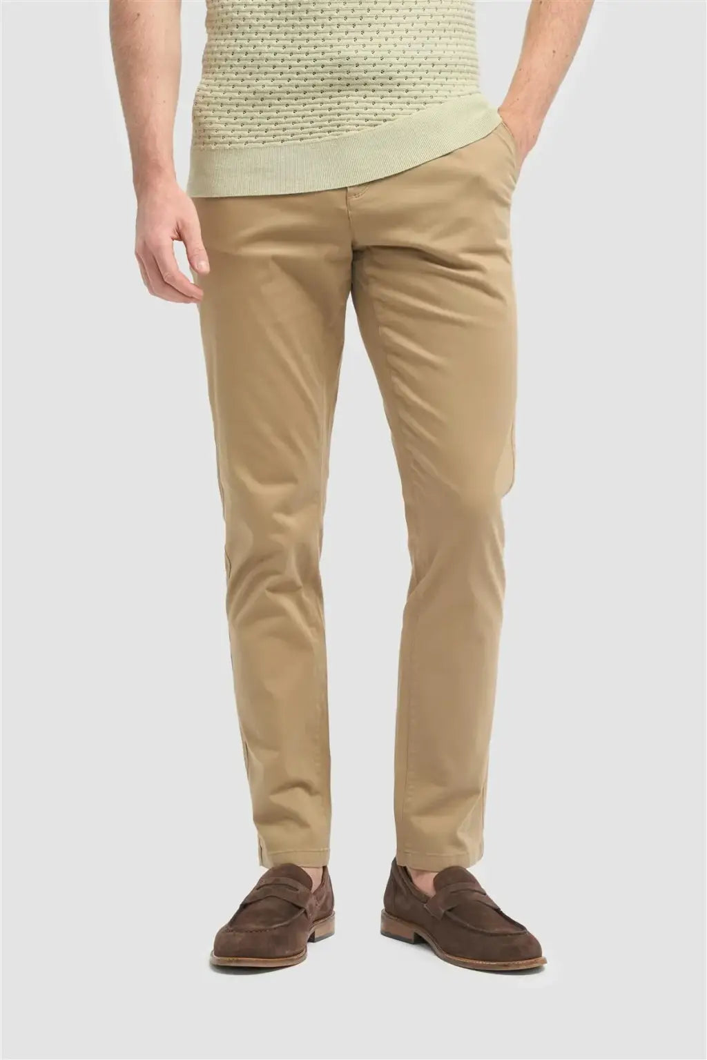 Cavani Hudson Stone Satin Soft Stretch Fit Chinos for Men - Comfortable Stretch Dress Pants for Office, Business Casual & Travel