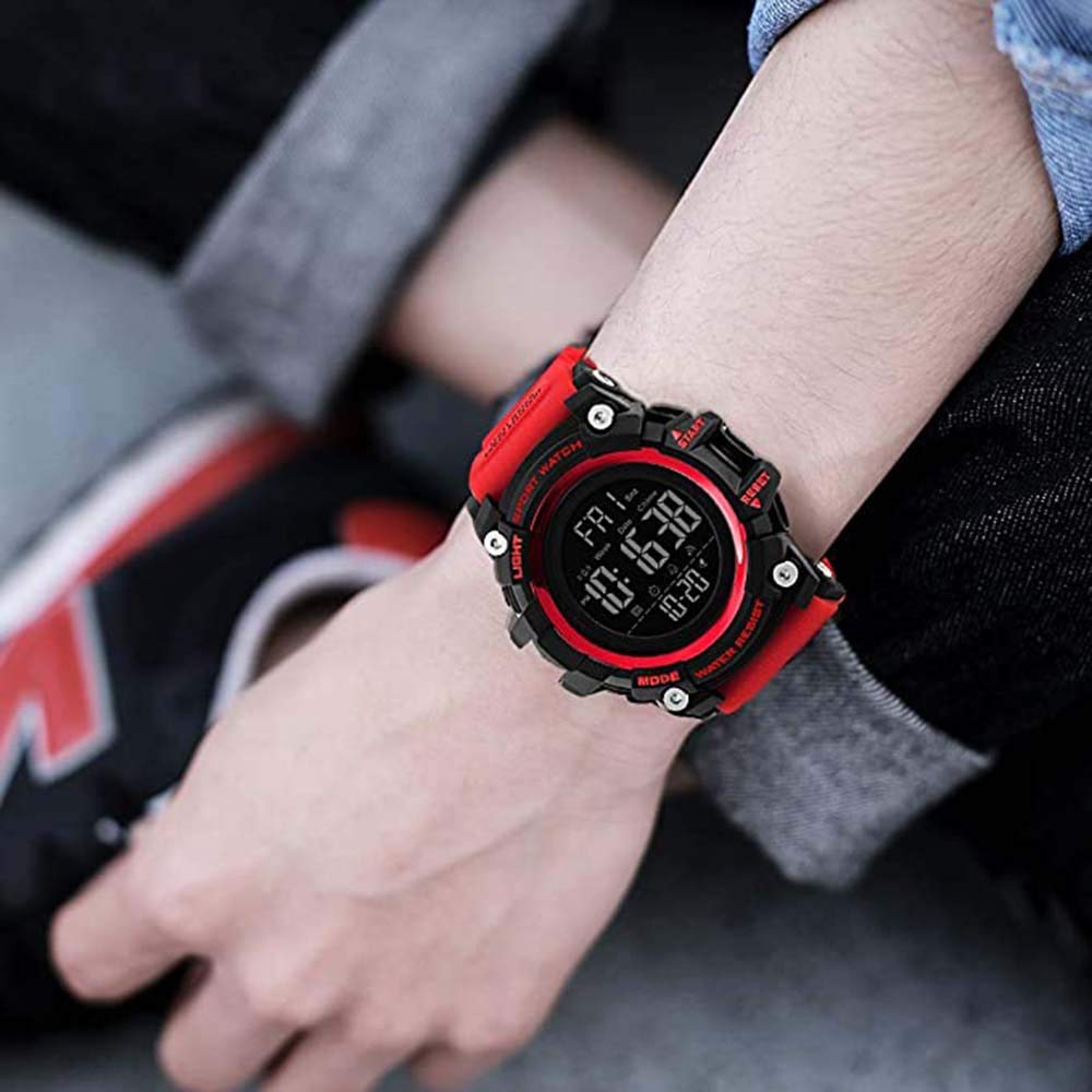 Gosasa Men's Sports Watch - Waterproof Digital LED Stopwatch with Countdown, 12/24 Hour Time Display, Multifunctional Wristwatch for Running, Gym & Outdoor Activities (Black)