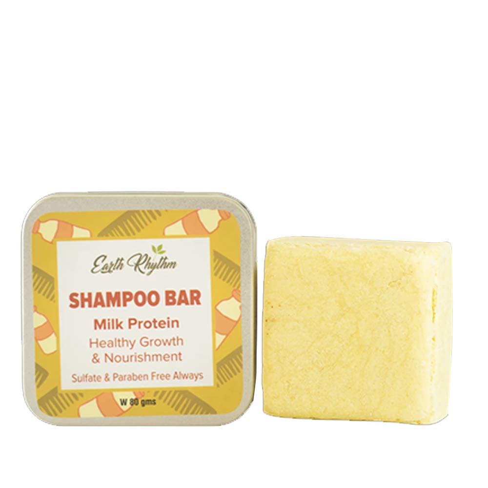 Earth Rhythm Milk Protein Shampoo Bar for Hair Growth | Sulfate & Paraben Free Solid Shampoo | Strengthens & Thickens Hair | 80g Eco-Friendly Tin | Perfect for Travel, Gym & Zero-Waste Lifestyle