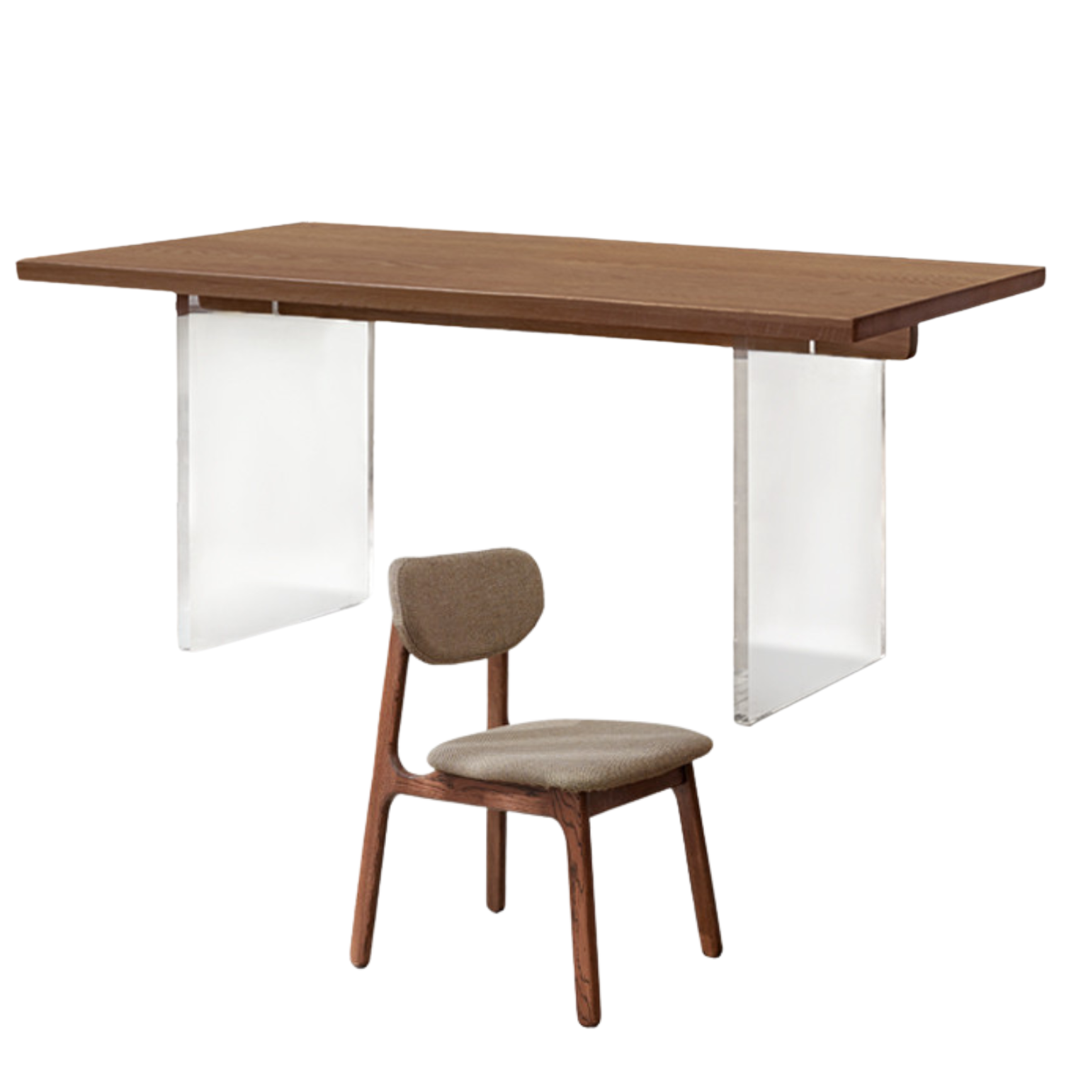 70.8x35.4x29.5 inch / 180x90x75 cm / Walnut color / Oak Suspended dining table + four soft chair