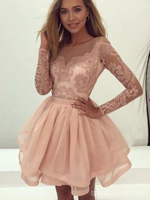 Elegant Lace Long Sleeve Illusion Short Homecoming Dress - Sexy Prom Party Gown for Women (Style CM545) | Perfect for Formal Dances, Evening Events & Special Occasions