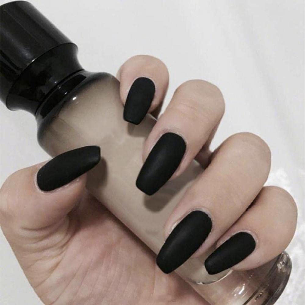 24PCS Matte Black Square Long False Nails for Women - Medium Length Acrylic Fake Nails Set, Fashionable & Durable Artificial Nails for Daily Wear, Parties & Special Occasions