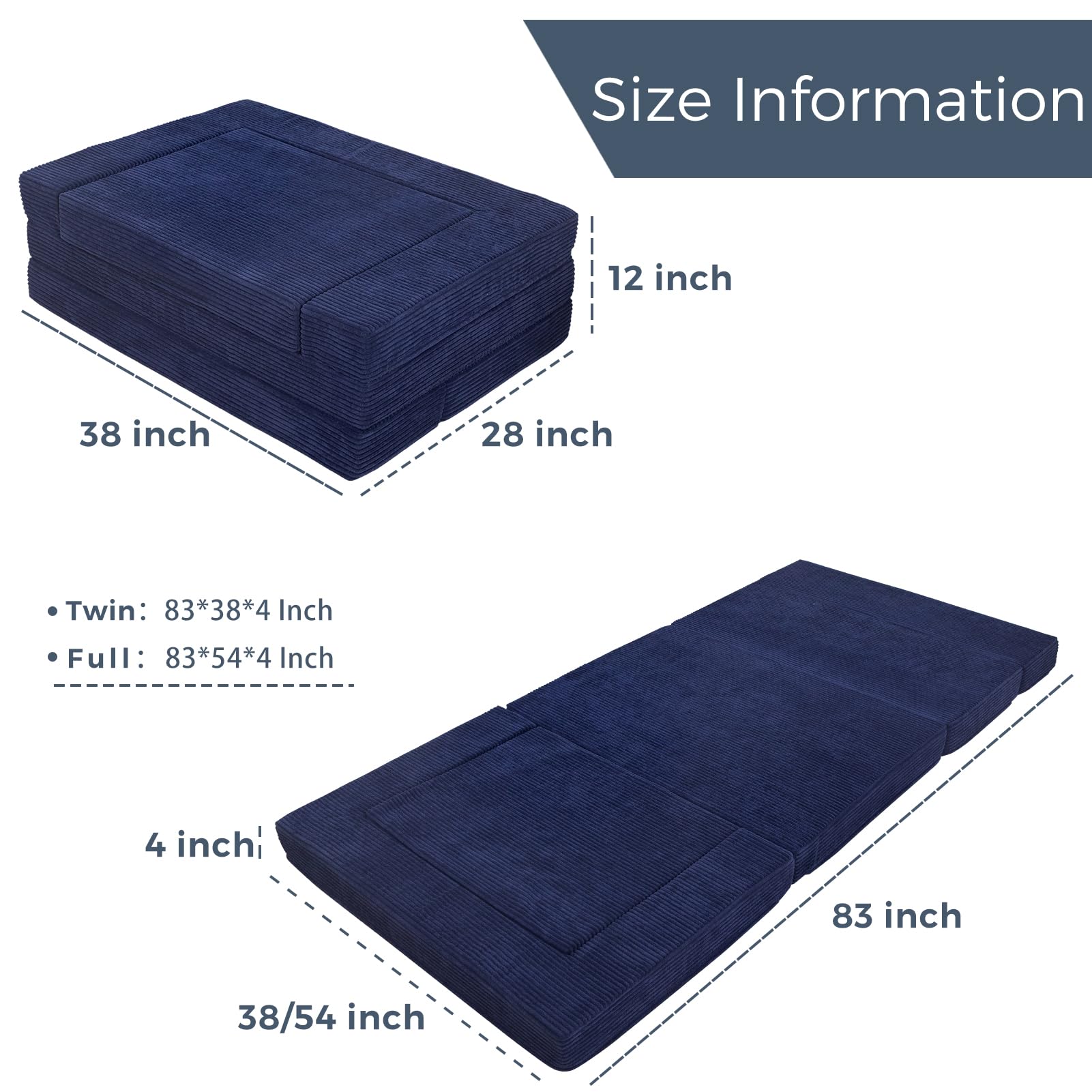 MAXYOYO Multifunctional Folding Sofa Bed - Convertible Sleeper Sofa, Portable Floor Couch & Futon Mattress for Small Spaces, Guest Rooms & Apartments - Navy Blue | Perfect for Overnight Guests, Studio Living & Lounge Areas