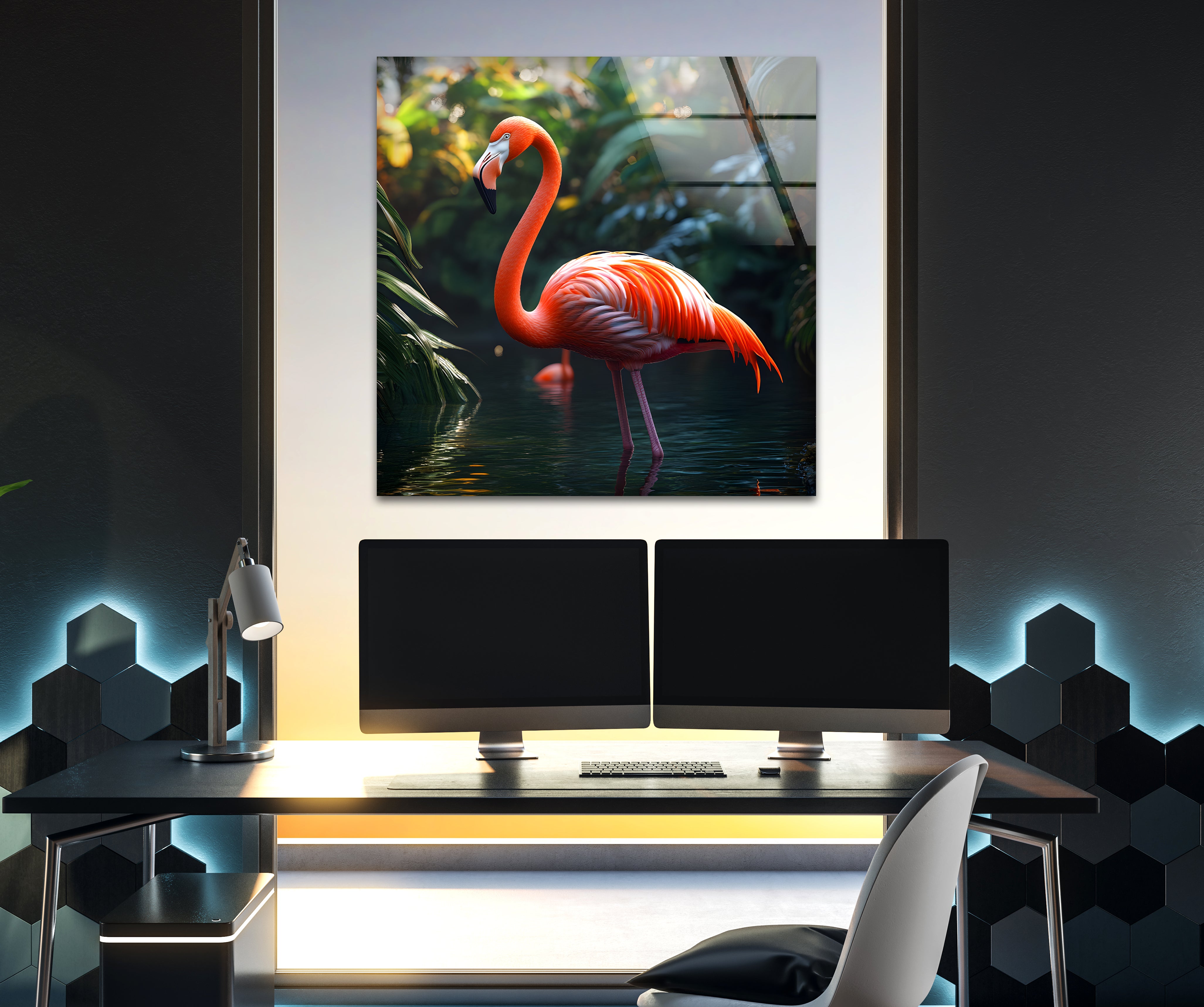 Stunning Flamingo Glass Wall Art Decor - Handmade Tropical Flamingo Decor for Living Room, Bedroom & Office - Perfect for Beach House & Coastal Home Decor