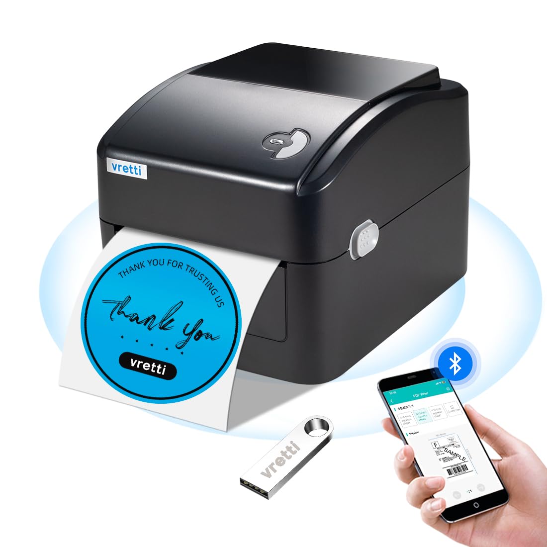 Vretti Bluetooth Thermal Shipping Label Printer - Wireless 4x6 Label Maker for eBay, Amazon, USPS, Shopify | Compatible with Android, iPhone & Windows | Perfect for E-commerce Sellers & Small Business Shipping Needs