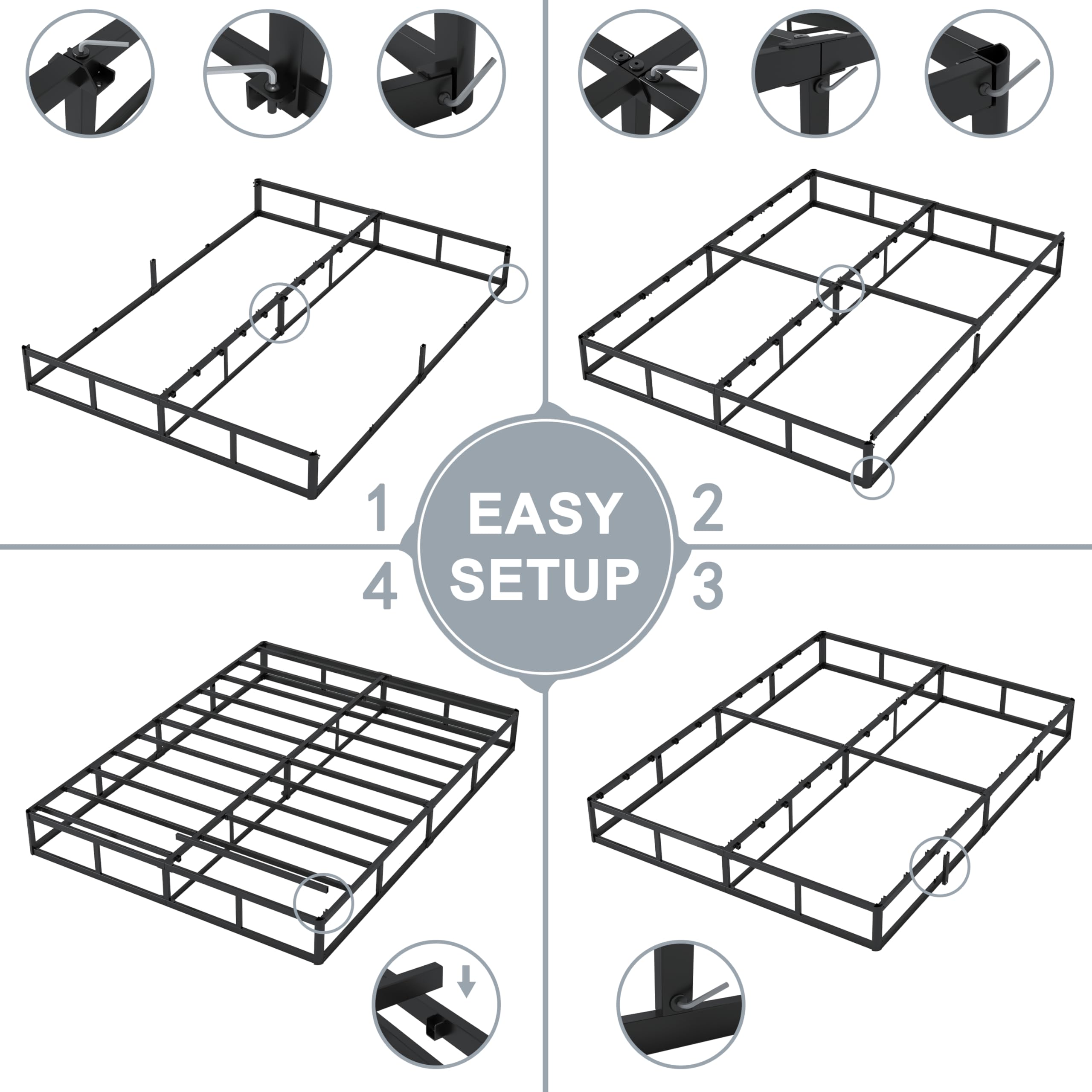 7 Inch Low Profile Queen Box Spring - Heavy Duty 3000 lbs Support, Black Metal Mattress Foundation with Washable Fabric Cover - Easy Assembly for Bedroom, Guest Room or Dorm