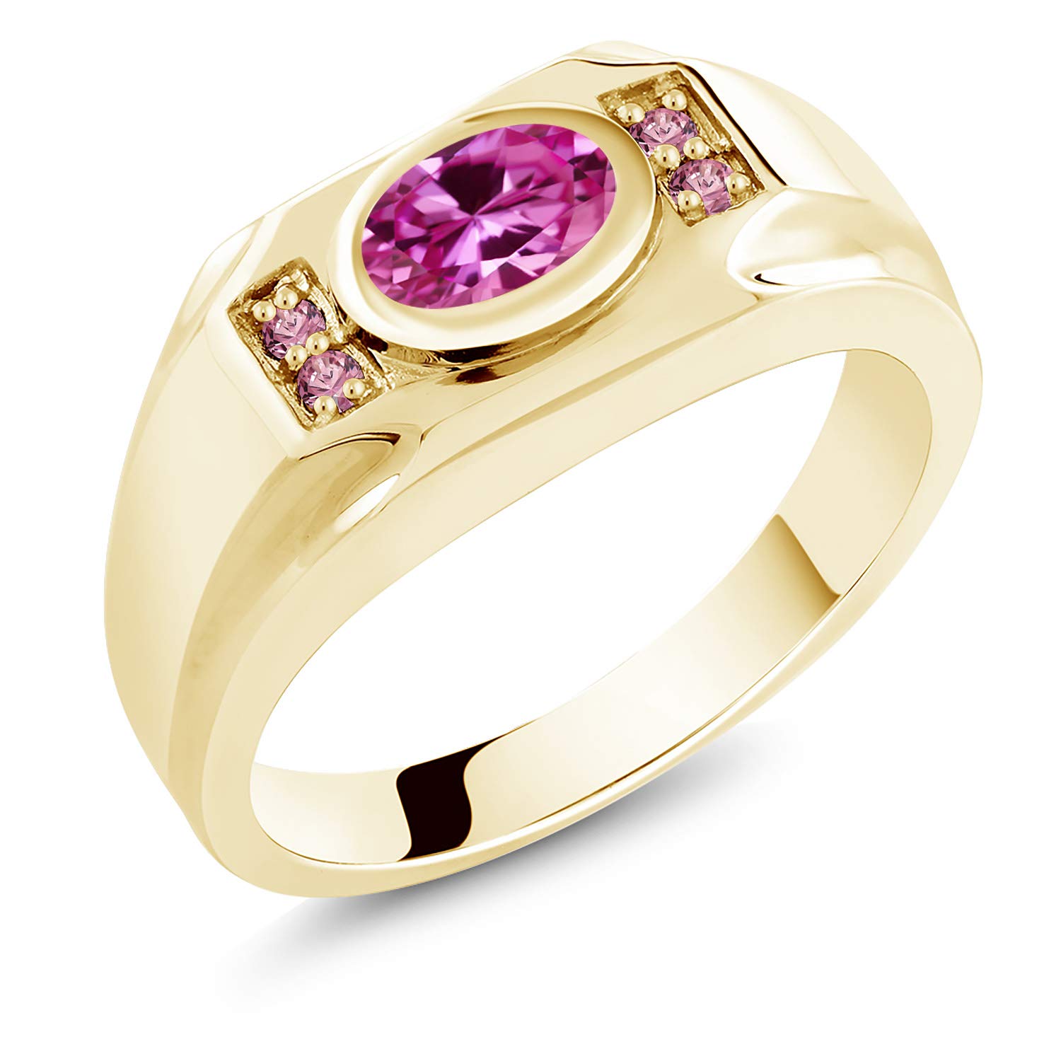 1.80 Ct Pink Lab-Grown Sapphire & Diamond Men's Ring in 18K Yellow Gold Plated Silver - Elegant Jewelry for Weddings, Anniversaries & Gifts | Gem Stone King