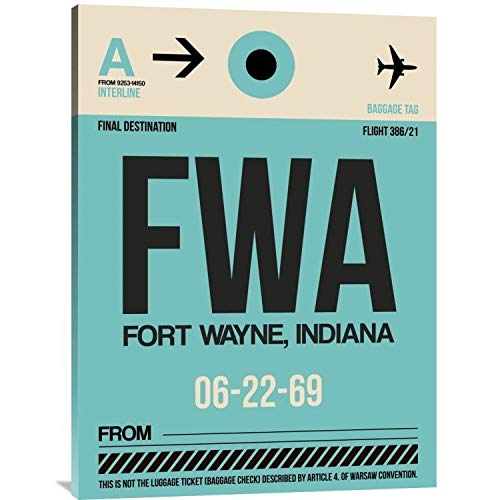 FWA Fort Wayne Luggage Tag I Multicolored Stretched Canvas Wall Art - 18x24 Inches - Modern Home & Office Decor - Perfect for Living Room, Bedroom, or Gift