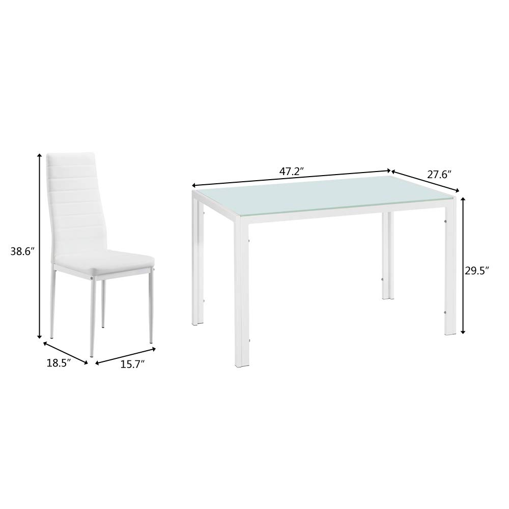 BNSPLY 5-Piece White Dining Table Set for 4 - Modern Kitchen & Dining Room Table with Chairs - Perfect for Small Spaces, Breakfast Nook, and Family Meals