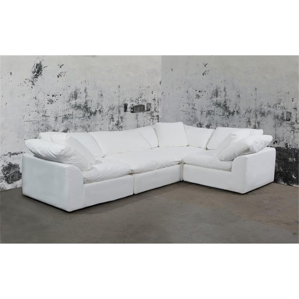 Sunset Trading 4-Piece L-Shaped Fabric Sofa Slipcover Set - White Sectional Couch Cover for Living Room, Family Room & Home Decor