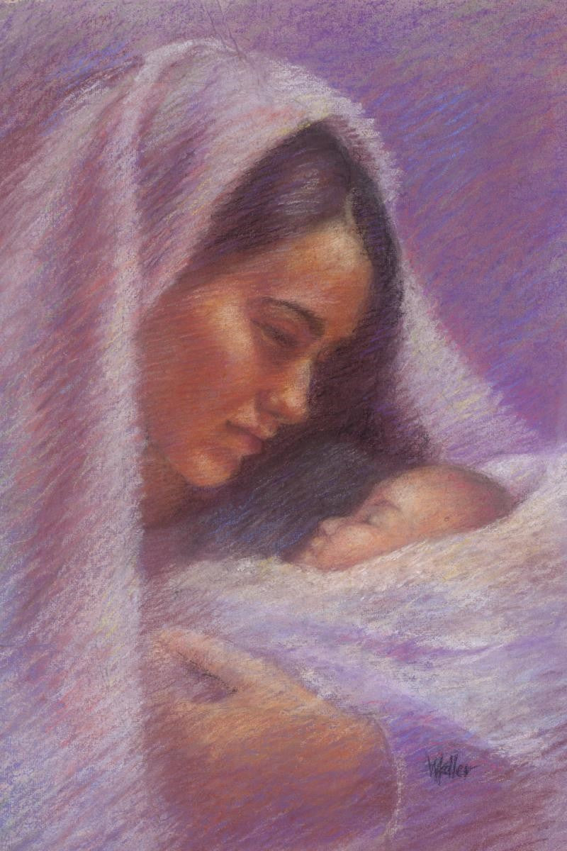 Mary & Jesus Pastel Gallery Wrap Canvas Art - Religious Home Decor for Living Room, Bedroom & Church - Inspirational Christian Gift