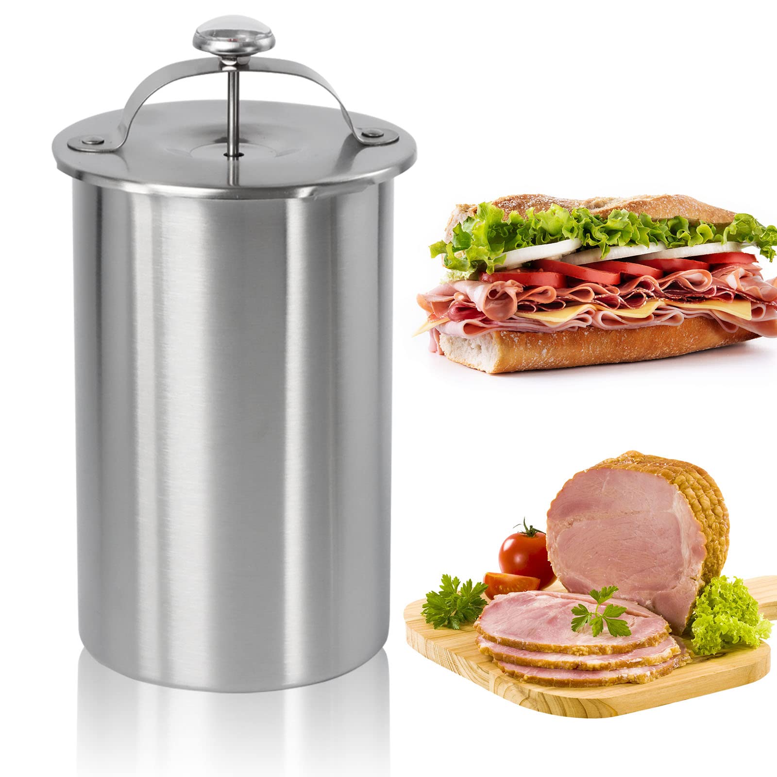 Premium Stainless Steel Ham Maker & Meat Press Cooker for Healthy Homemade Deli Meats - Includes Thermometer for Perfect Cooking - Ideal for Bacon, Sausages & Kitchen Pressure Cooking - Great for Home Chefs & Meal Prep