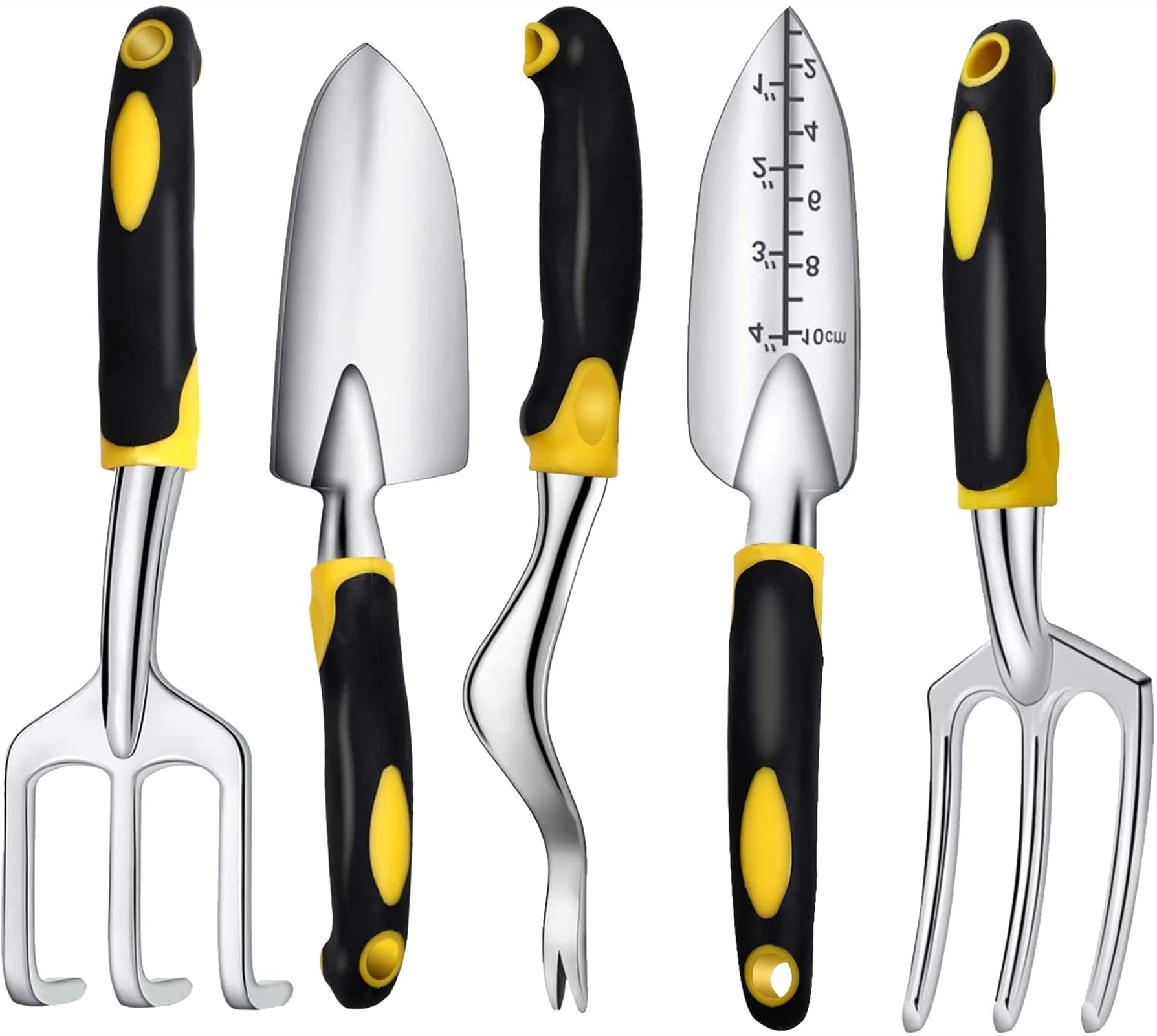 CRMY 5-Piece Aluminum Garden Tool Set with Ergonomic Rubber Handles - Durable Hand Tools for Planting, Weeding & Outdoor Gardening | Perfect for Backyard, Flower Beds & Vegetable Gardens