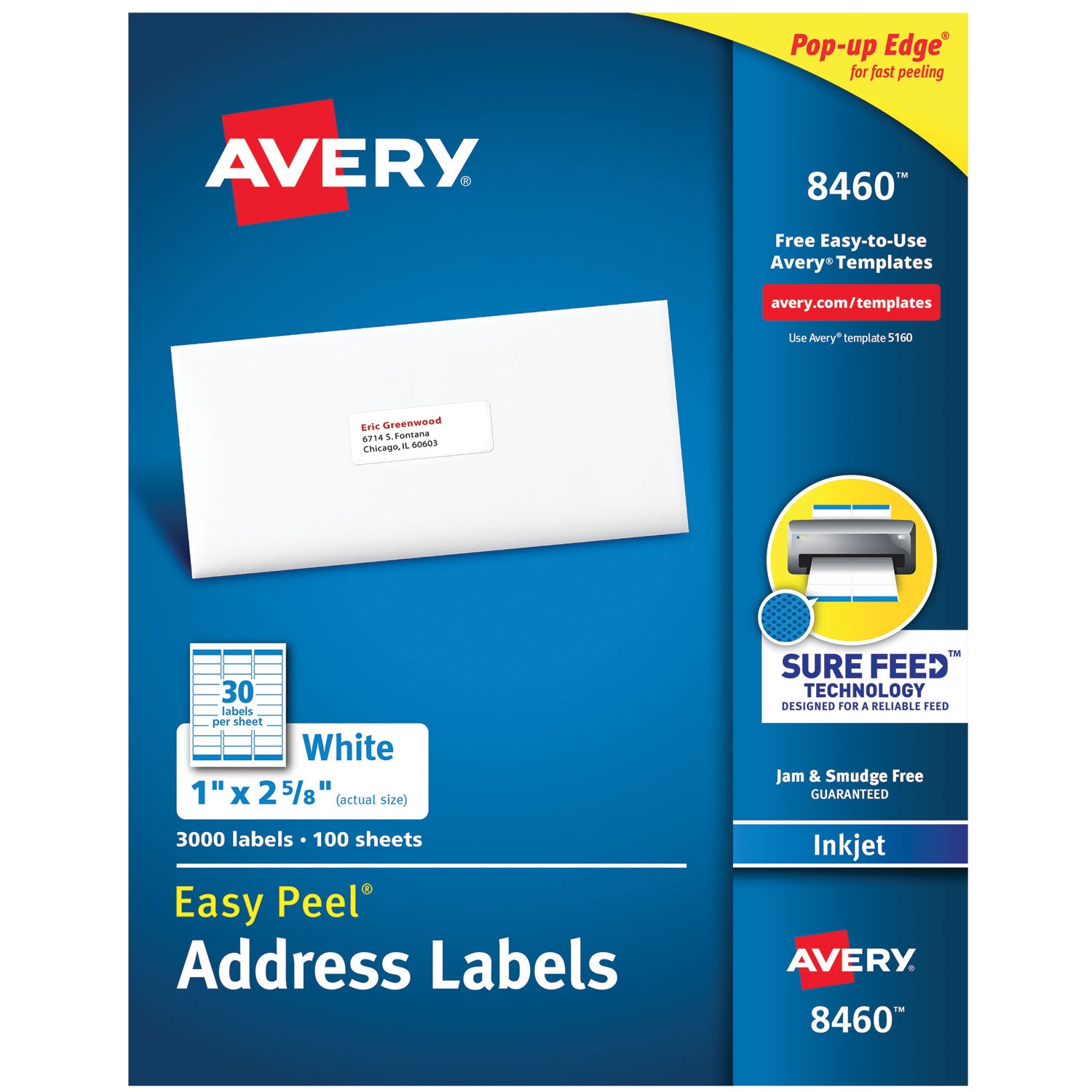 Avery® Easy Peel White Address Labels with Sure Feed Technology for Inkjet Printers, 1