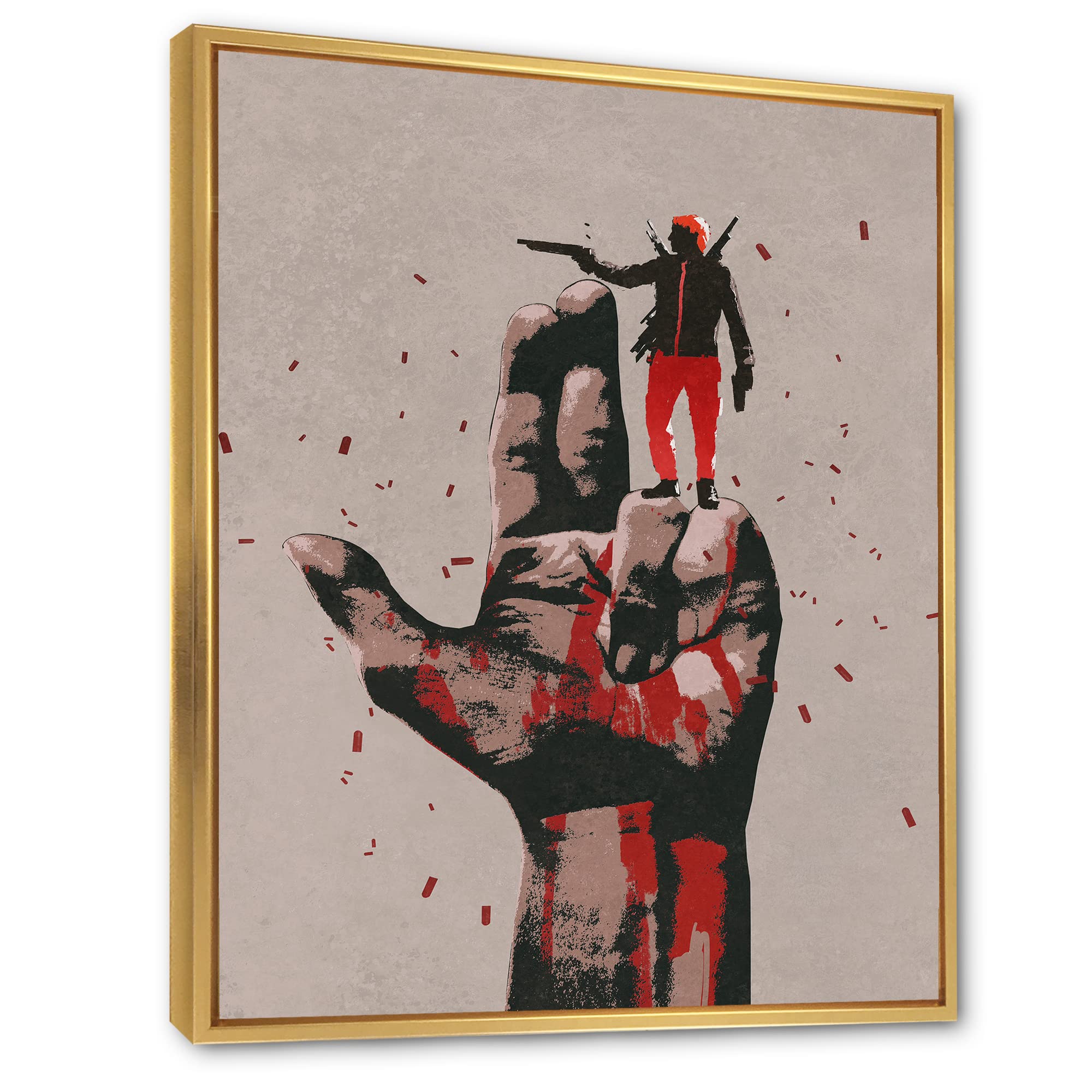 DesignQ Gun Sign With Man Shooting Gun - Modern Framed Canvas Wall Art Print for Home, Office & Man Cave Decor | Western & Hunting Theme Wall Decor