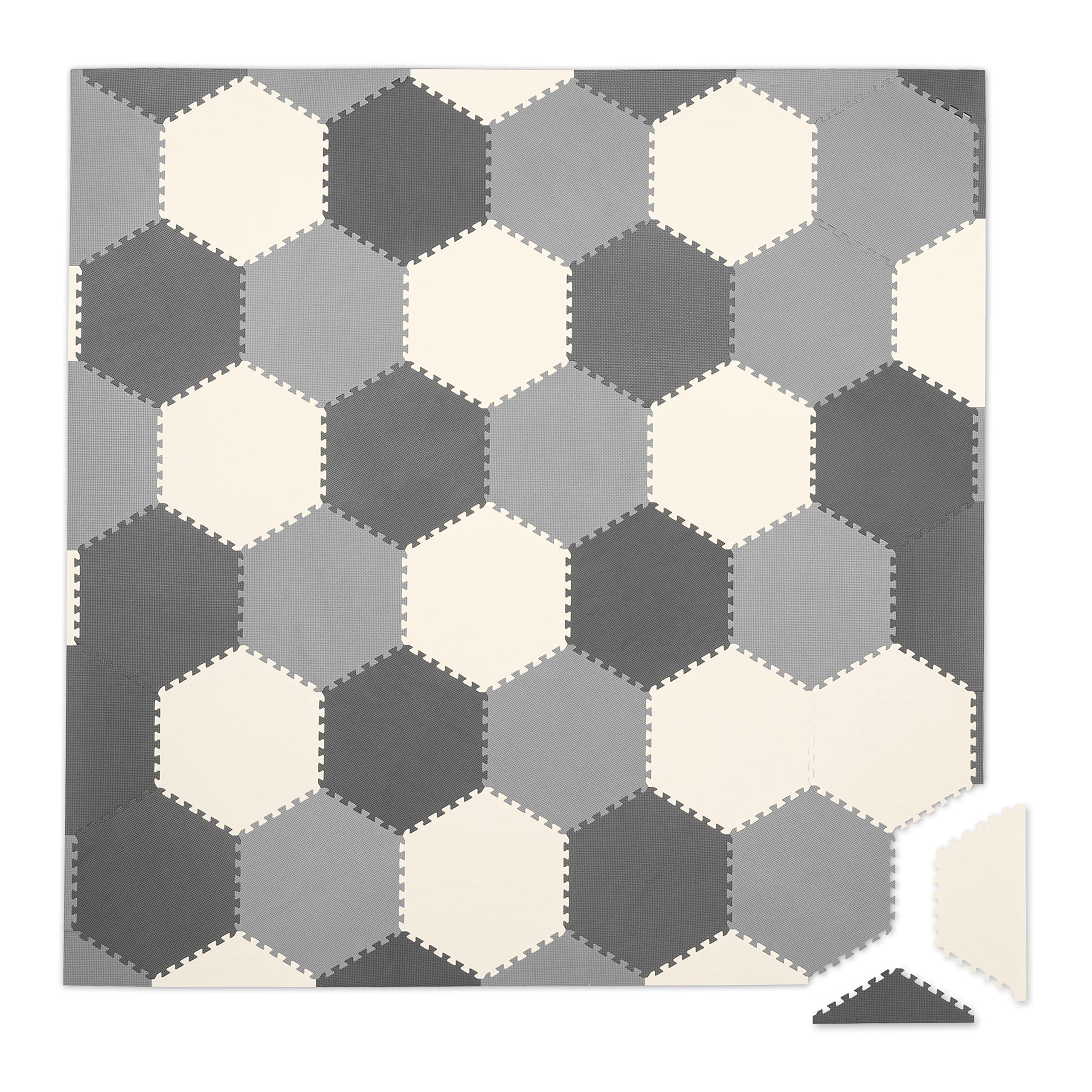Non-Toxic Foam Puzzle Floor Mat - Extra Thick Hexagon Tiles for Toddlers, Kids & Adults - 36 Interlocking Tiles (12