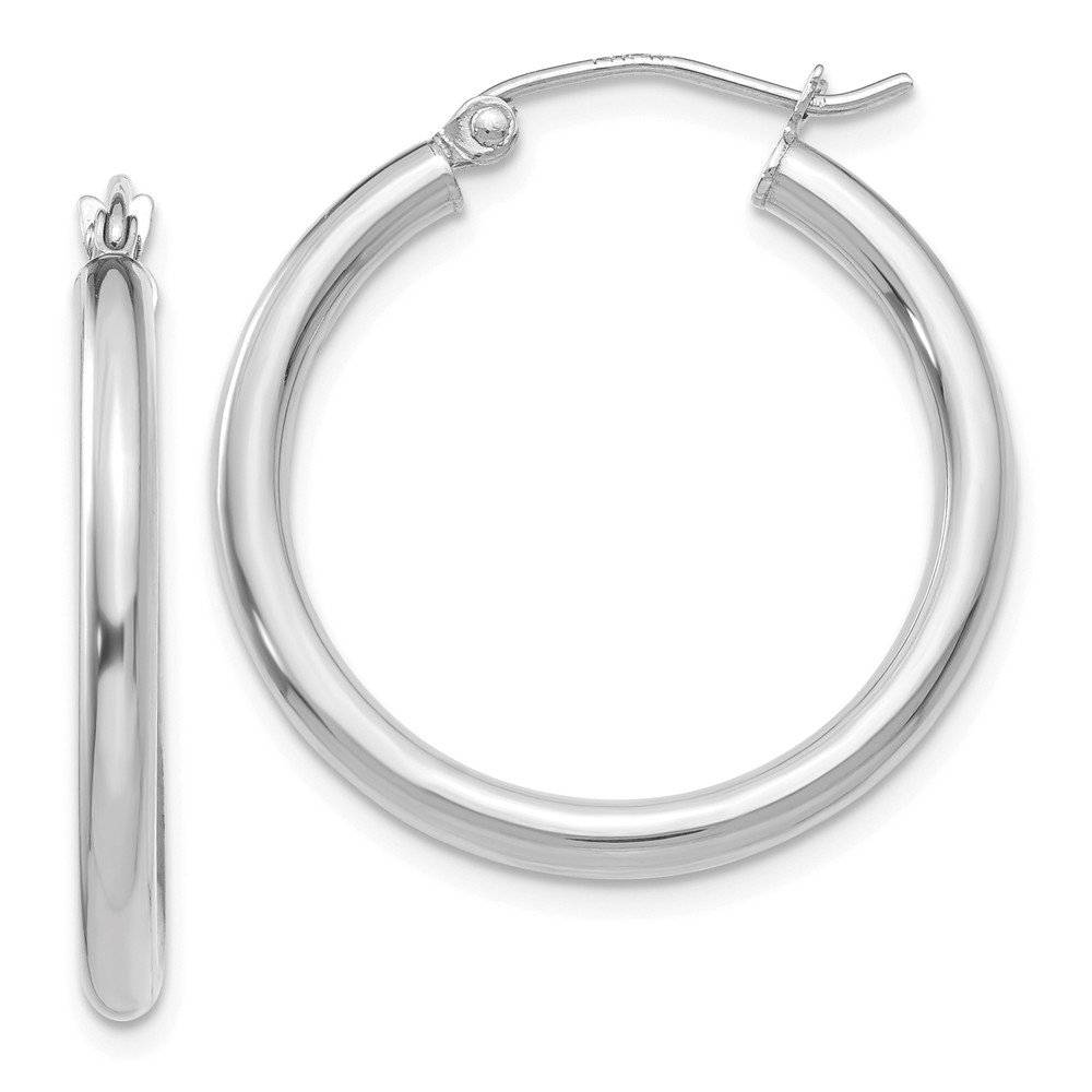 10K White Gold Polished 2.5mm Tube Hoop Earrings for Women - Classic Circle Earrings for Everyday Wear, Gift Giving & Special Occasions
