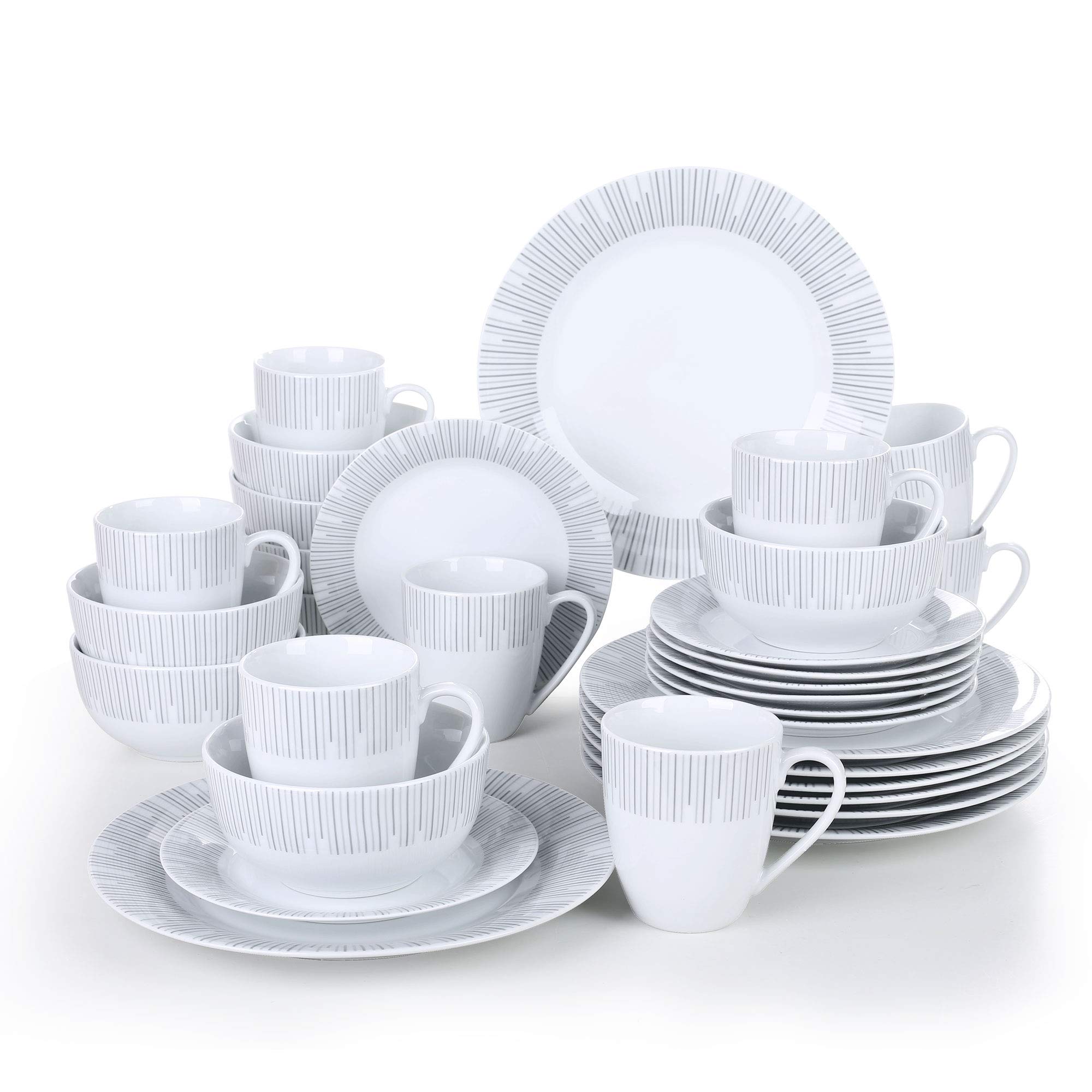 VEWEET 32-Piece Porcelain Dinnerware Set for 8 - Includes Dinner Plates, Dessert Plates, Cereal Bowls & Mugs - Elegant FRAME Series - Perfect for Family Dinners, Parties & Restaurant Use