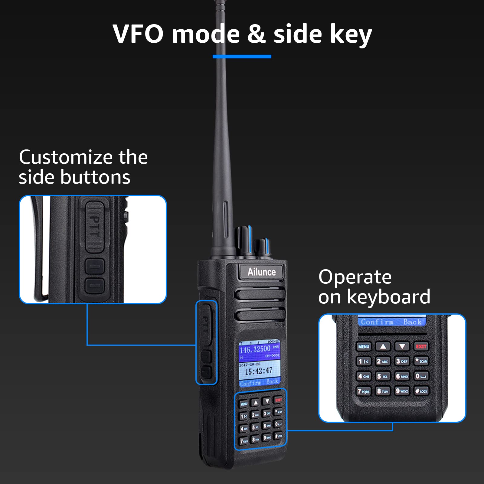 DMR Dual Band Two Way Radio - HD1 Ham Radio with 3200mAh Battery, Long Range Portable Walkie Talkie for Outdoor Adventures, Emergency Communication & Camping (Black) | Rechargeable FM Radio with Antenna & Emergency Alarm Features