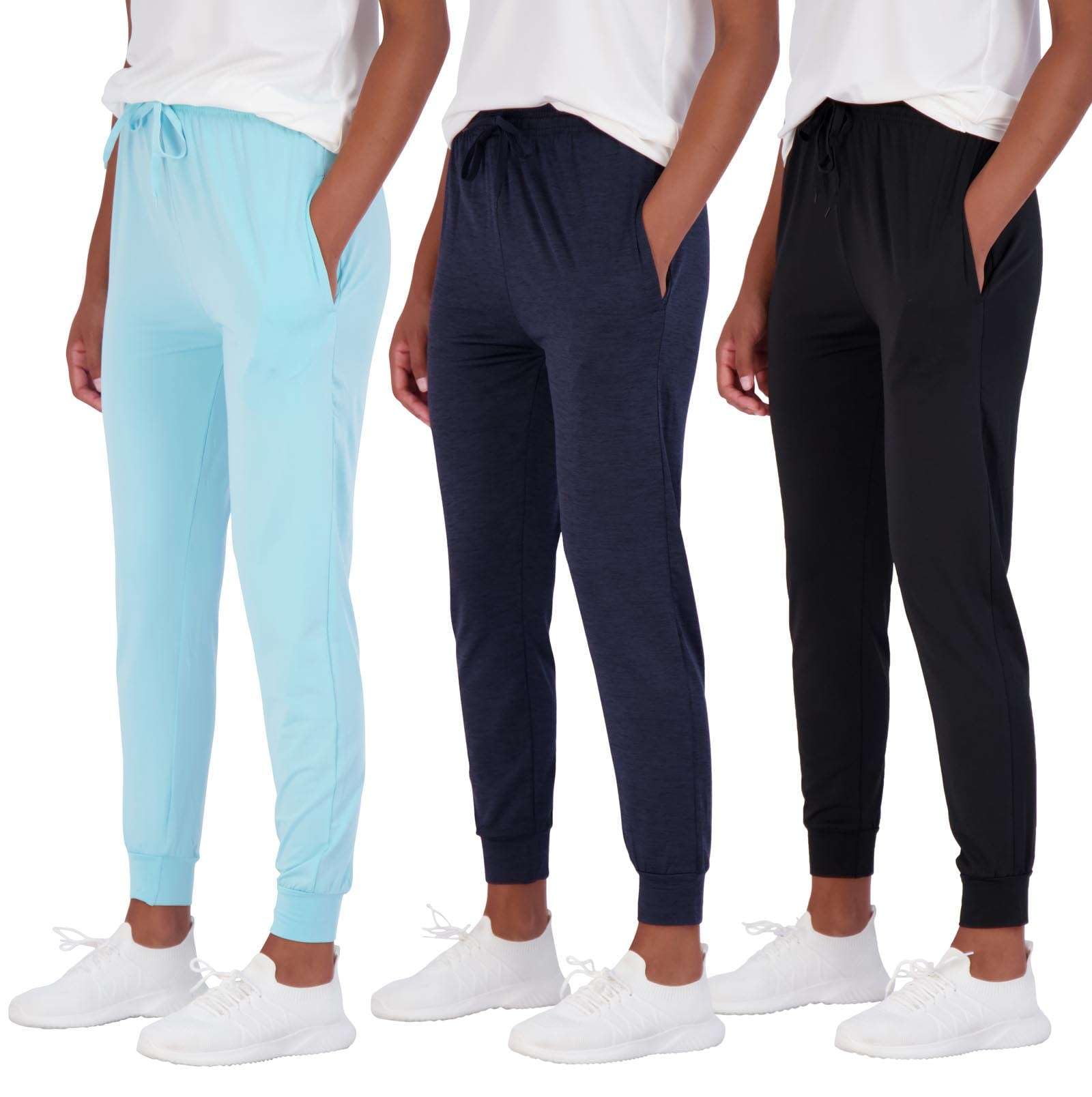3 Pack Women's Ultra-Soft Silky Dry Fit Lounge Joggers - Lightweight Moisture-Wicking Pants with Pockets for Yoga, Running & Travel (Plus Size Available)