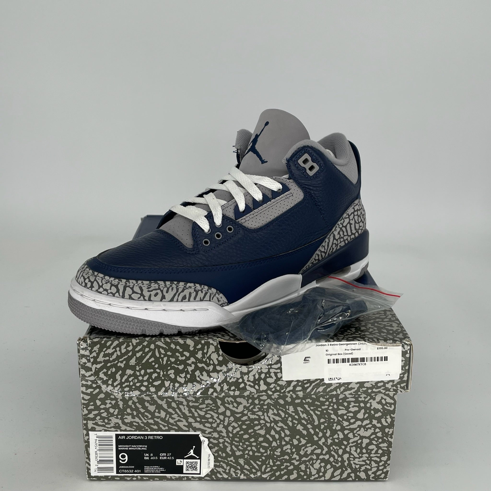 AIR JORDAN 3 GEORGETOWN Retro Sneakers - Men's Size 9 (CT8532-401) - Basketball Shoes for Streetwear & Casual Style