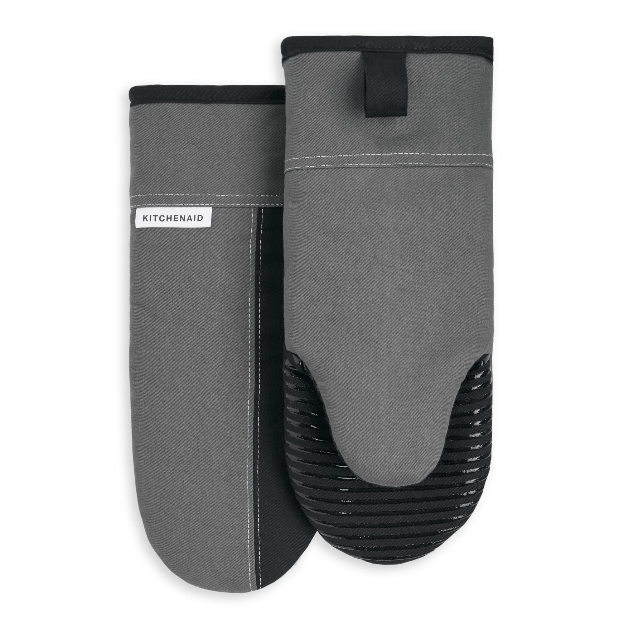 KitchenAid Beacon Two-Tone Non-Slip Heat Resistant Oven Mitt Set - Contour Silver/Onyx Black (5.75