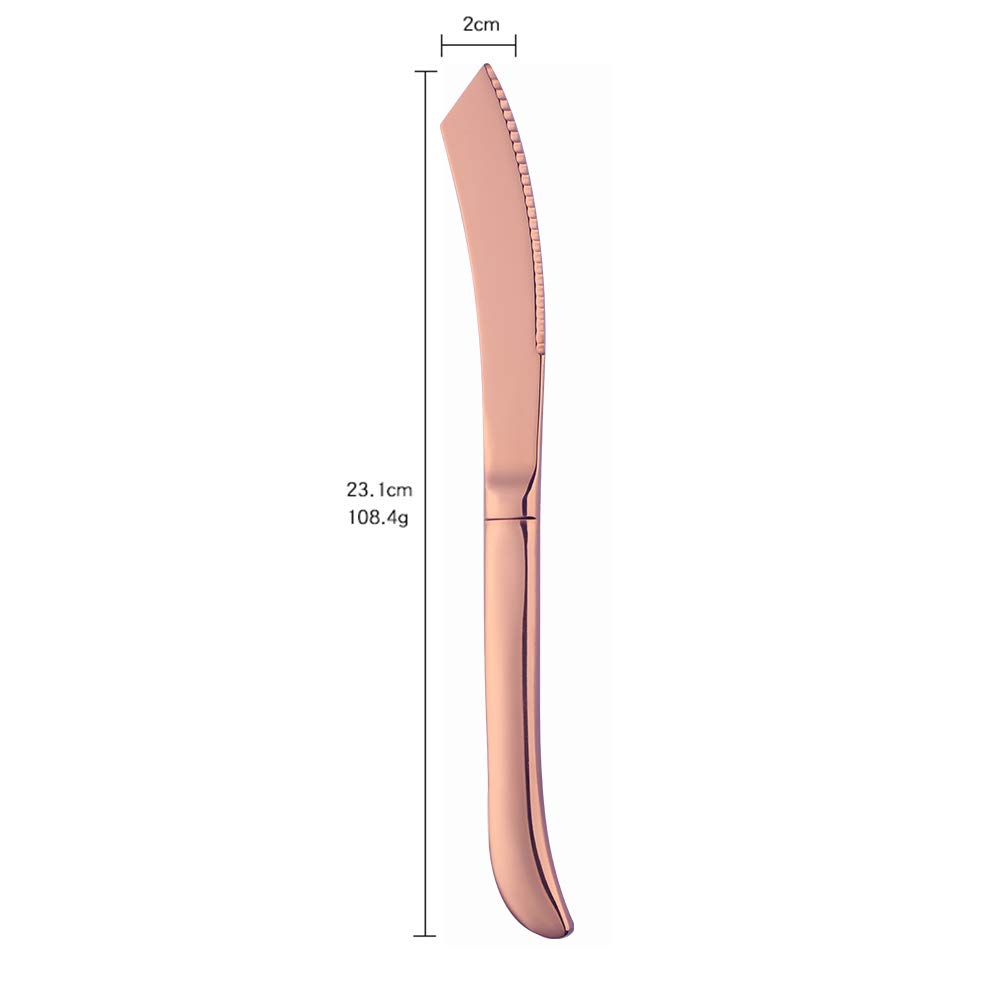 Premium 6-Piece Steak Knife Set - Serrated Stainless Steel Blades, Dishwasher Safe - Elegant Rose Gold Finish by QIBORUN - Perfect for Steak Dinners, BBQ Parties & Fine Dining