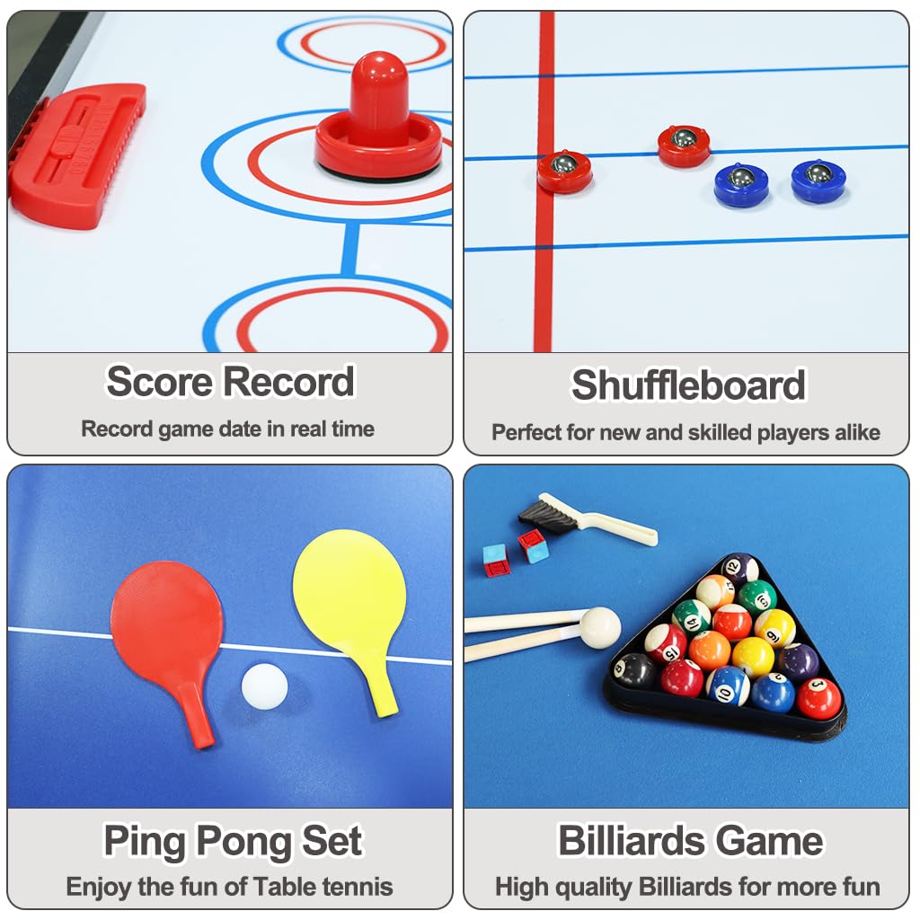 Vocheer Multi Combo Game Table - 4-in-1 Hockey, Billiards, Table Tennis & Board Game Table for Adults & Teens - Perfect for Game Rooms, Basements & Family Entertainment