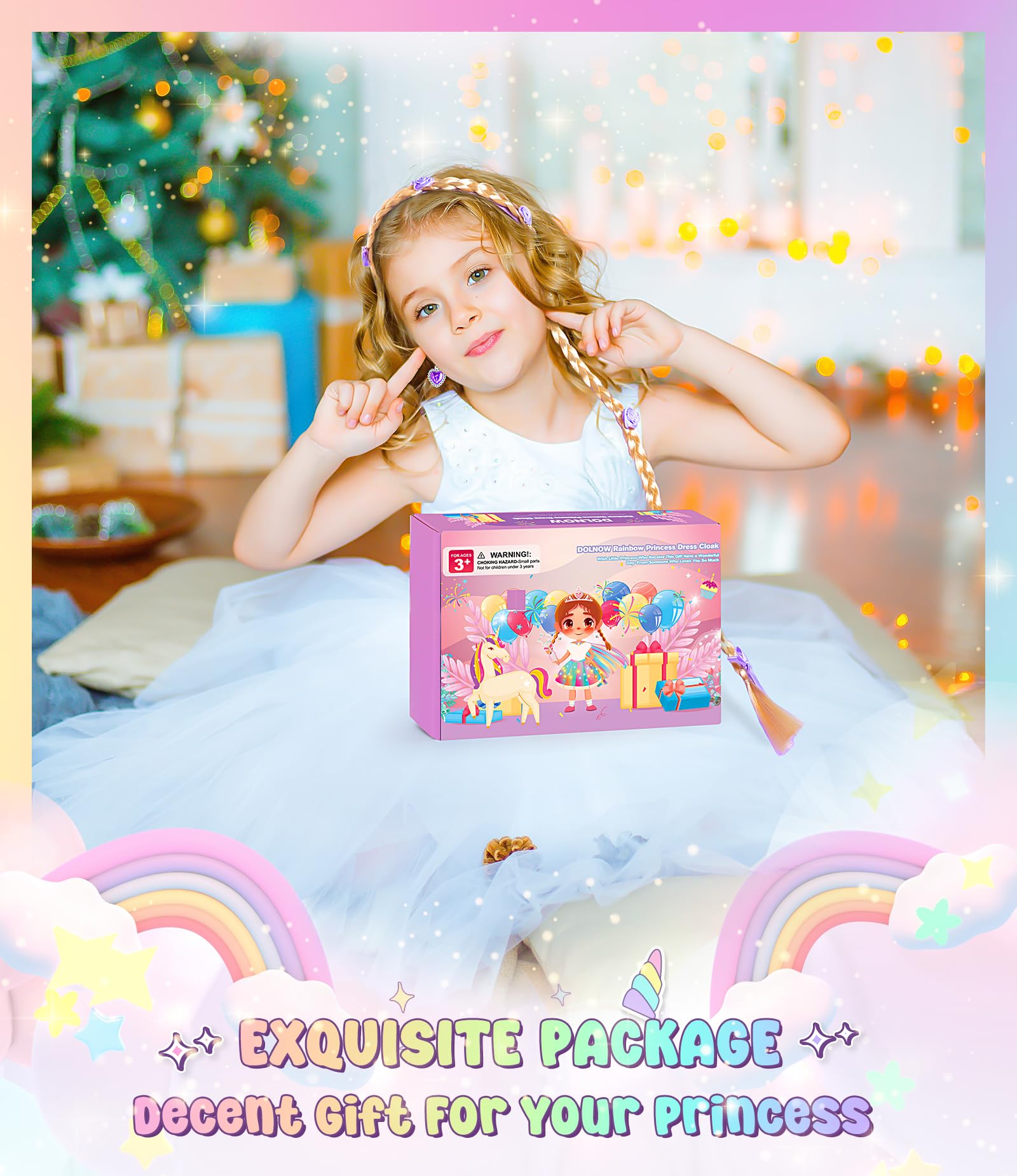 Glow in the Dark Princess Costume Set for Girls Age 3-6 - Sparkling Dress, Cape & Crown for Birthday Parties, Halloween & Dress-Up Play