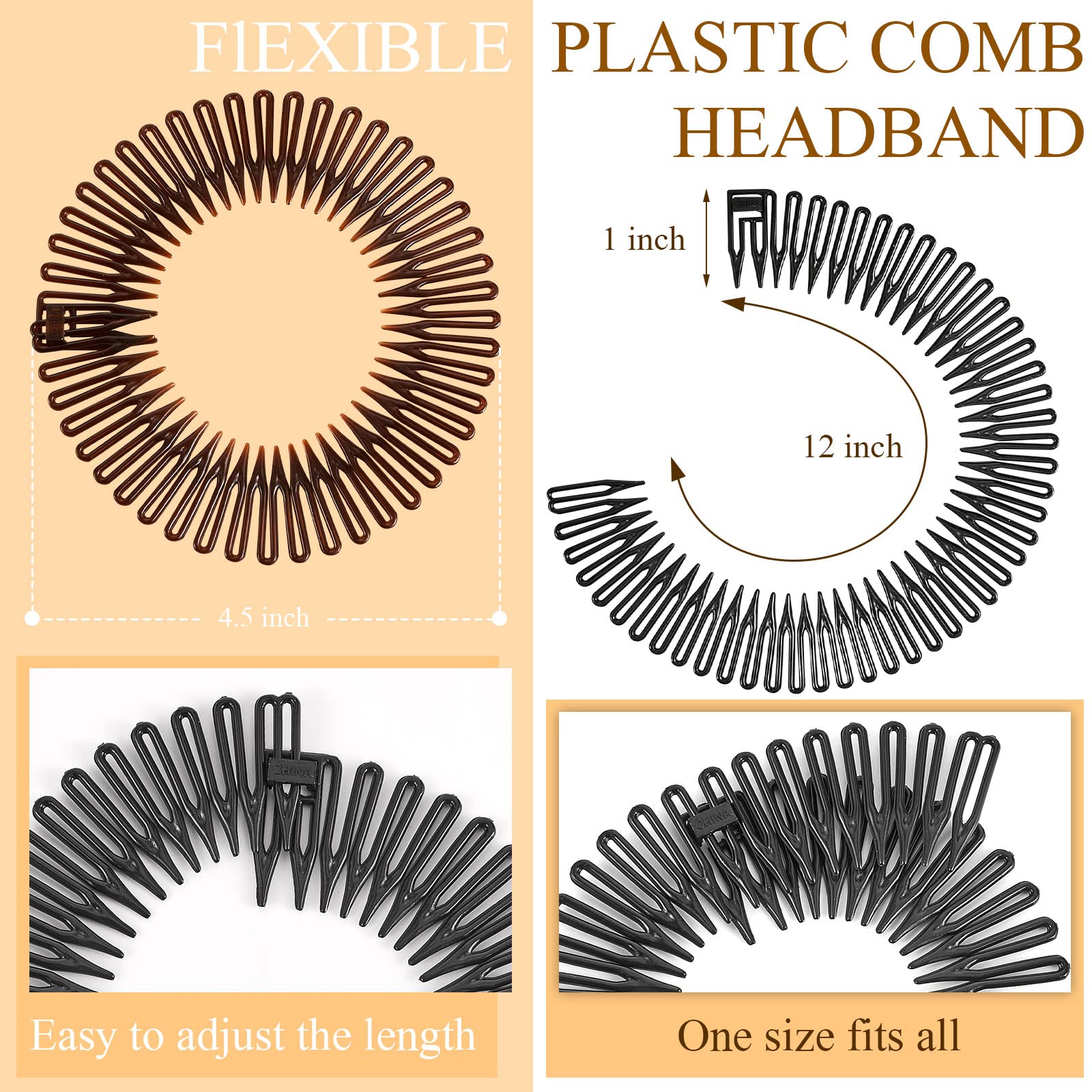 20 Pcs Flexible Circular Stretch Comb Headbands - 90s Retro Hair Accessories for Women, Yoga, Sports (Black, Coffee, Clear, White) | Perfect for Workouts, Dance, and Everyday Styling