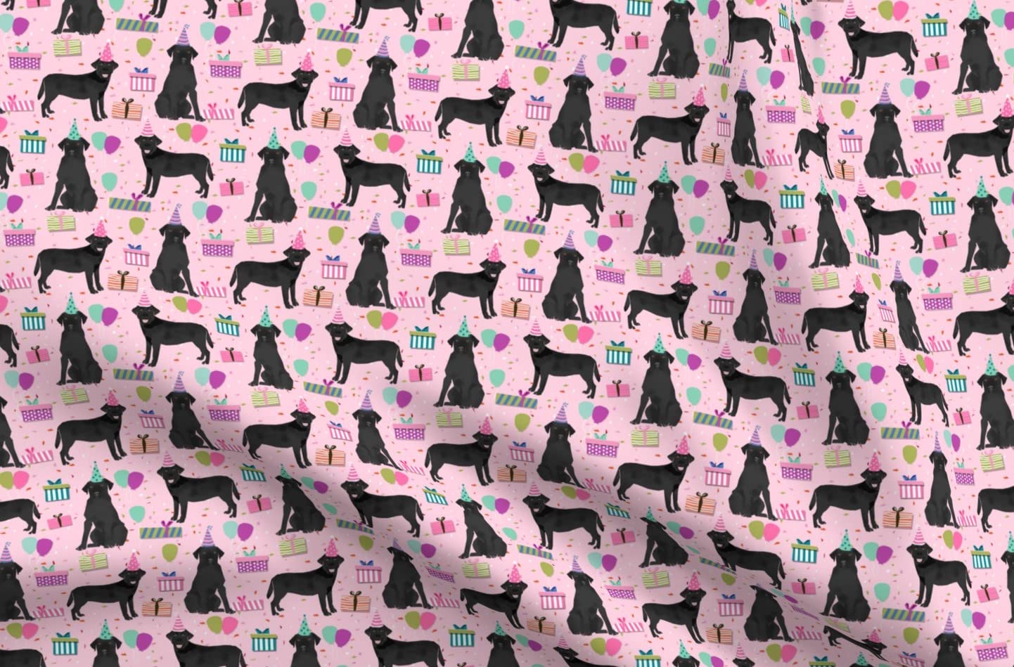 Black Lab Birthday Party Dog Breed Labrador Retriever Printed Petal Signature Cotton Fabric - Fat Quarter for Sewing, Quilting, Apparel & Crafts - Perfect for Dog-Themed Decorations and DIY Pet Accessories