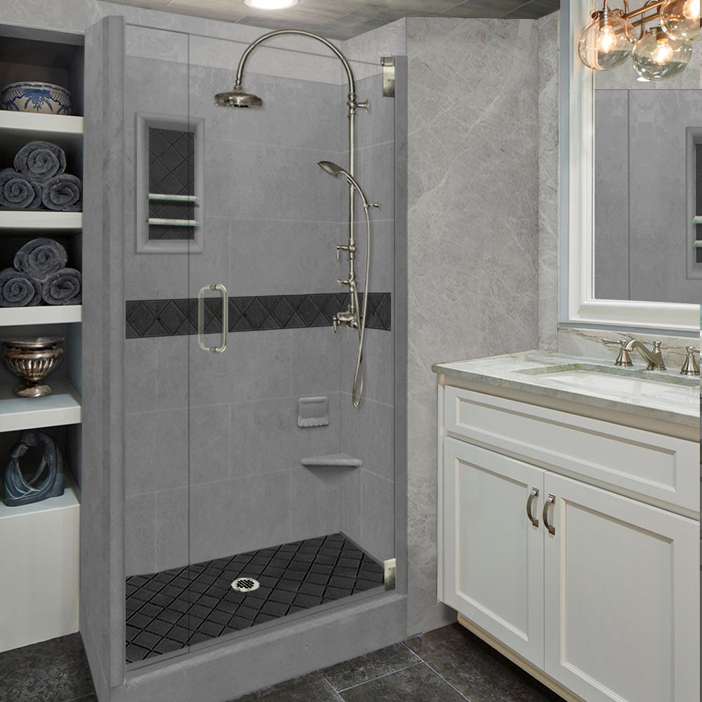 Alcove Portland Cement Sistine Stone & Diamond Stone Accent - DIY Shower Remodel Kit for Bathroom Renovation | Waterproof Tile Backer Board for Wet Areas