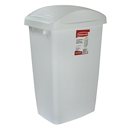 Rubbermaid Swing-Top Trash Can - 12.5 Gallon White Kitchen Garbage Bin with Lid | Perfect for Home, Office, and Outdoor Waste Disposal
