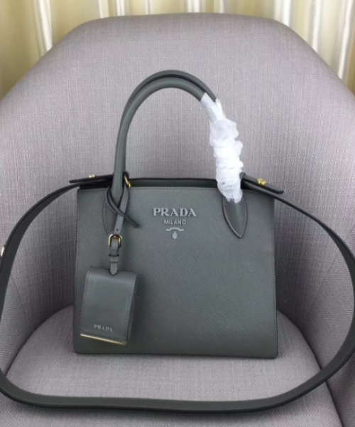 Prada Monochrome Saffiano Leather Handbag for Women - Grey Luxury Designer Tote Bag for Work, Travel & Everyday Use
