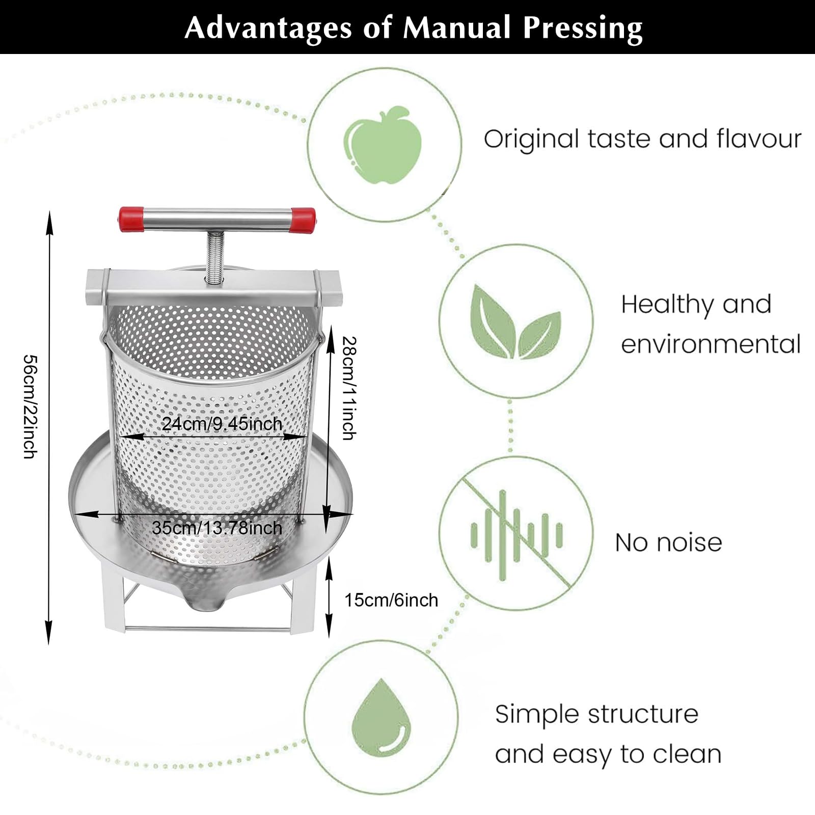 12.6L/3.32Gal Stainless Steel Fruit Wine Press - Manual Apple Cider Press for Juice Making, Perfect for Apples, Grapes, Berries, Vegetables, Honey & Olive Oil - Ideal for Home Brewing, Winemaking & DIY Kitchen Projects