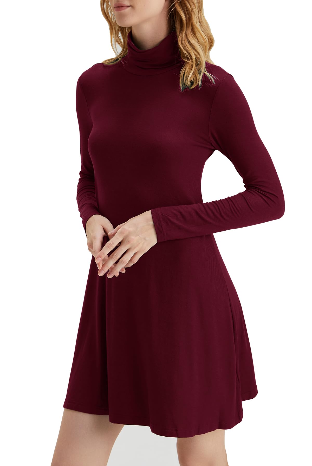 Women's Long Sleeve Turtleneck Casual Loose T-Shirt Dress - Comfortable Stretchy Knit Top for Fall Winter Layering, Work Office & Everyday Wear