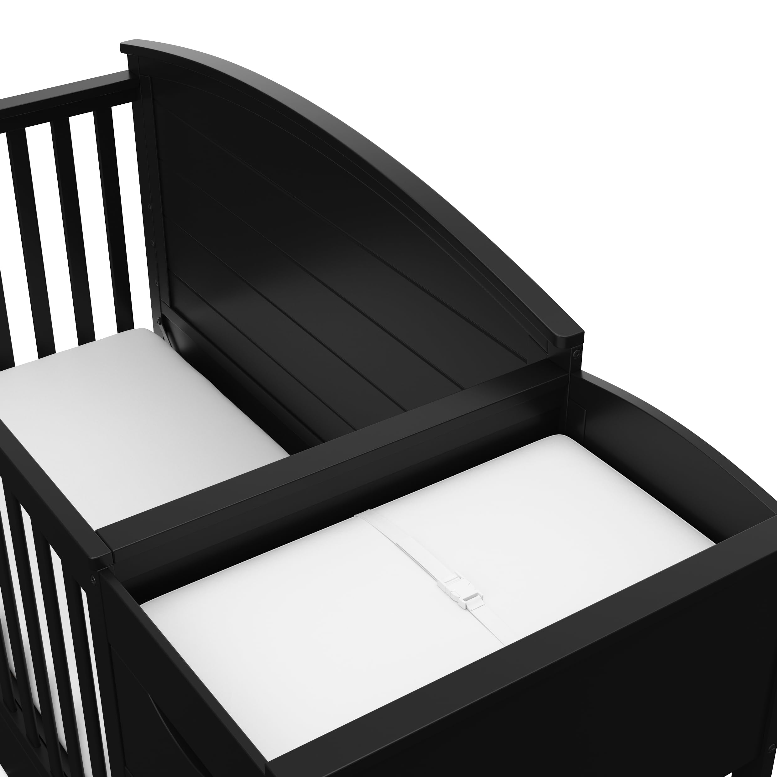 STORK CRAFT Graco Bellwood 5-in-1 Convertible Crib & Changer with Storage Drawer (Black) - GREENGUARD Gold Certified, Converts to Toddler Bed & Full Size Bed, Nursery Furniture for Baby & Kids Room, Perfect for Newborns to Teens