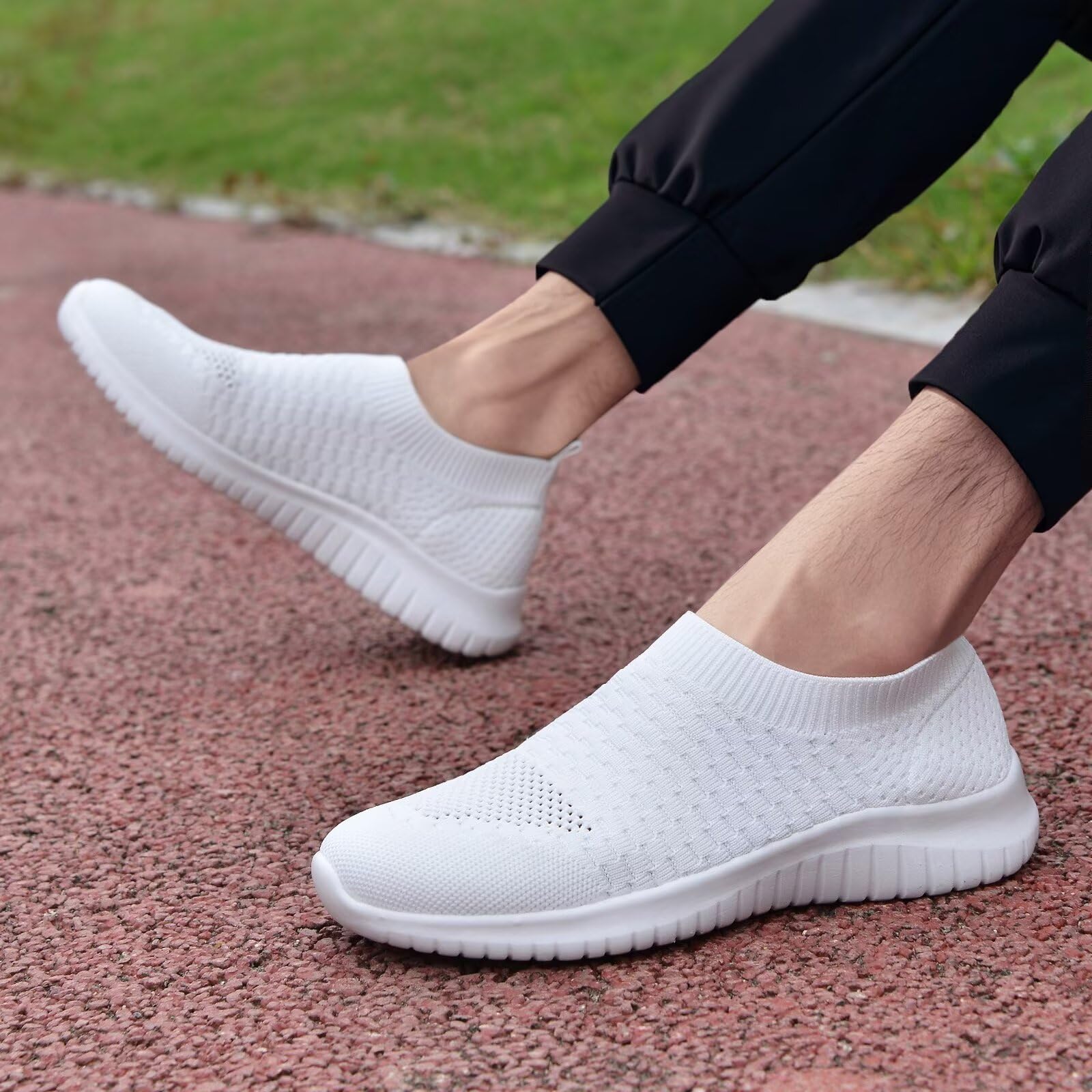 TIOSEBON Men's Slip-On Walking Shoes - Breathable Knit Mesh Tennis Sneakers for Men - Lightweight Comfortable Casual Shoes for Walking, Running & Gym Workouts